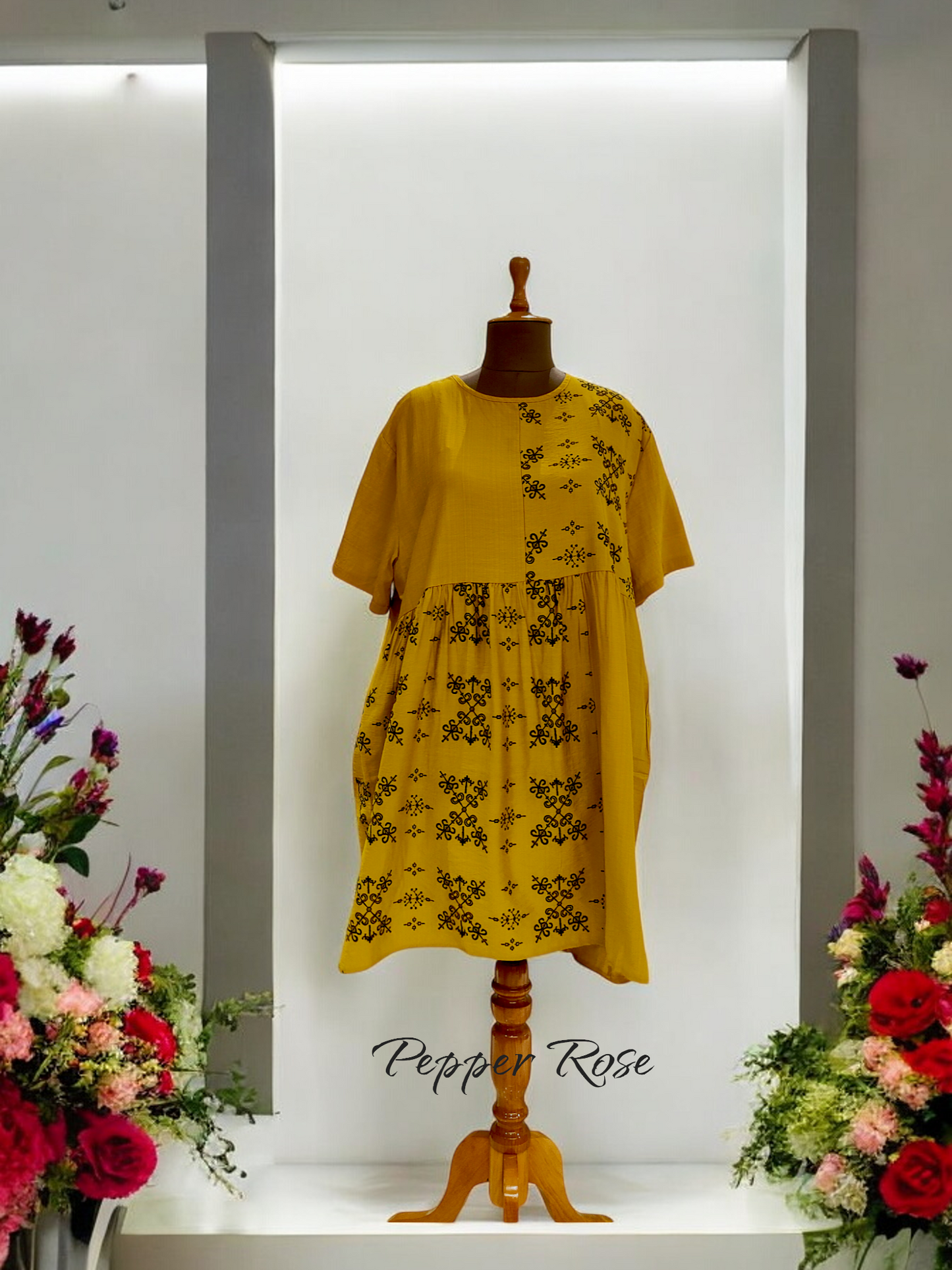Rivaya Ethnic Motifs Printed top cum dress - Yellow