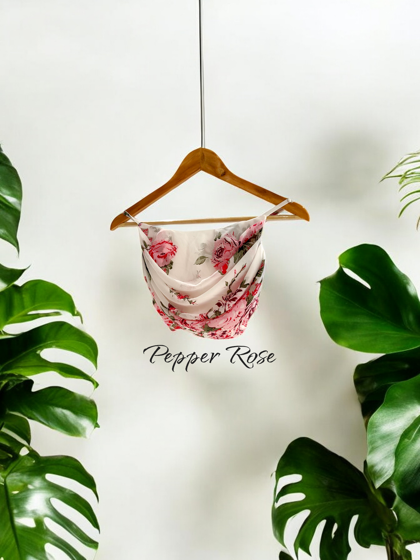 Sia floral Chiffon Shoulder Straps Crop Fitted Top - Pink/White