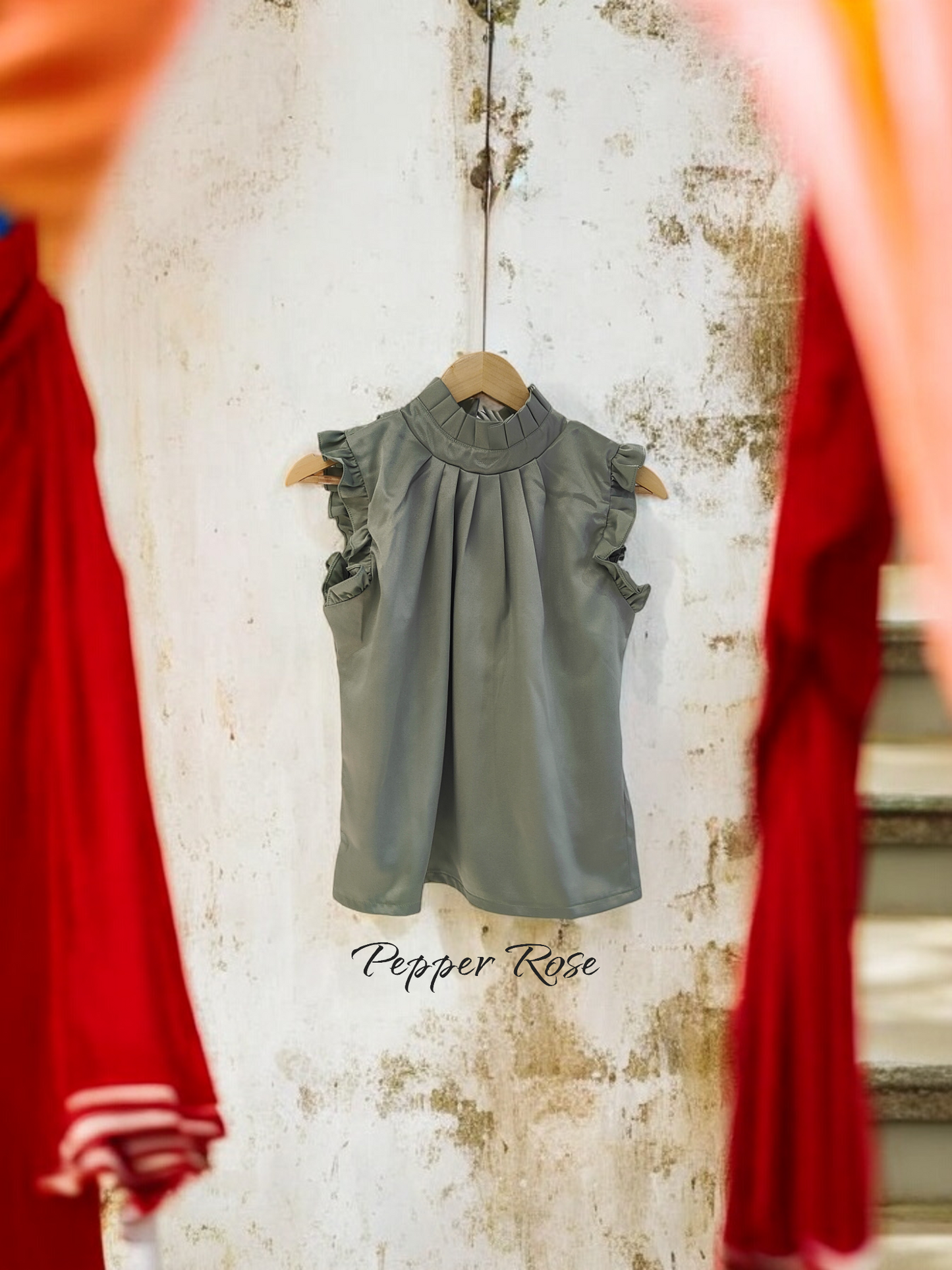 Calina Grain Texture Sleeveless top - Olive Green