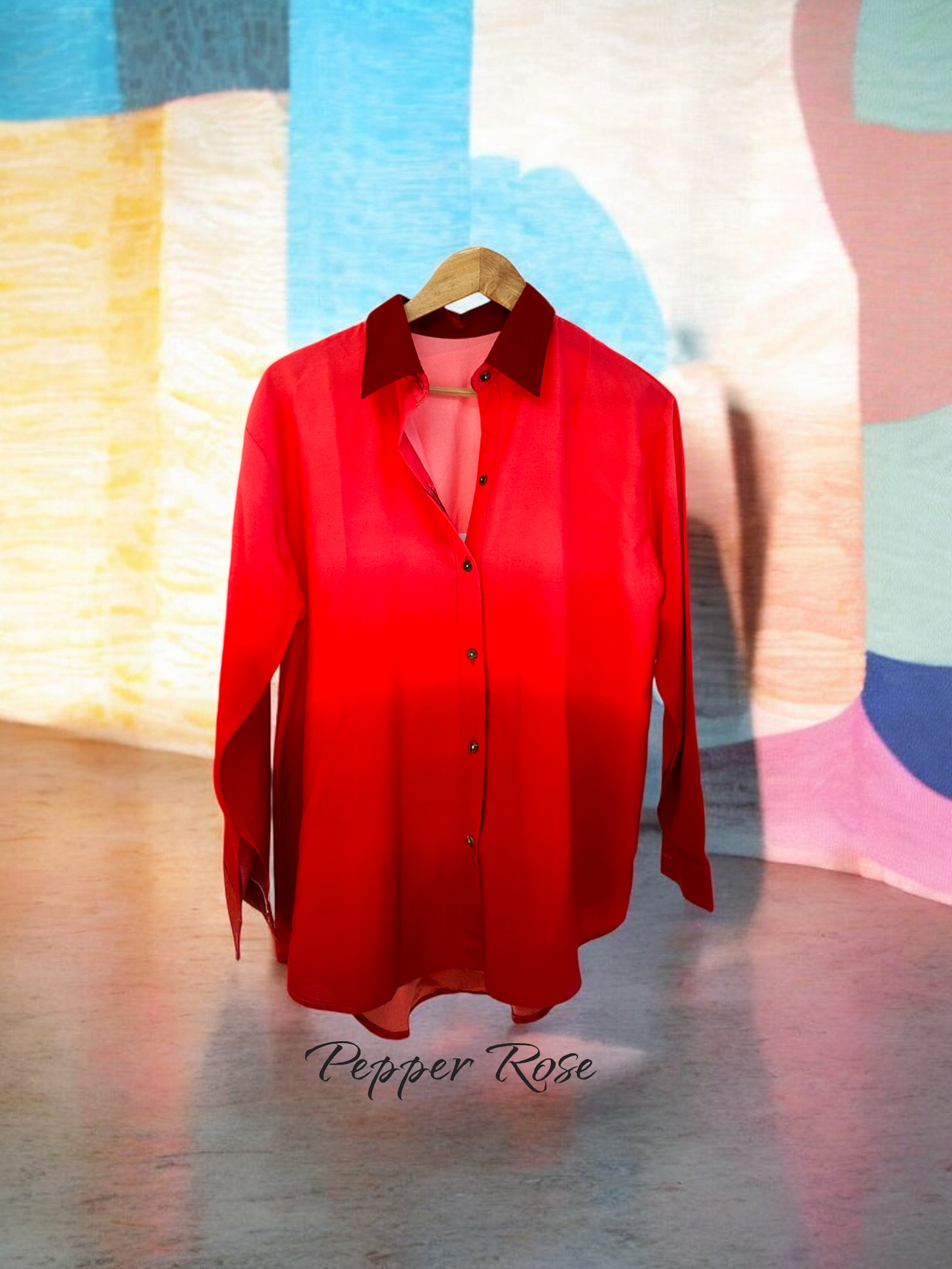 Saira Satin Shaded Shirt with Long Sleeves - Red & Coral