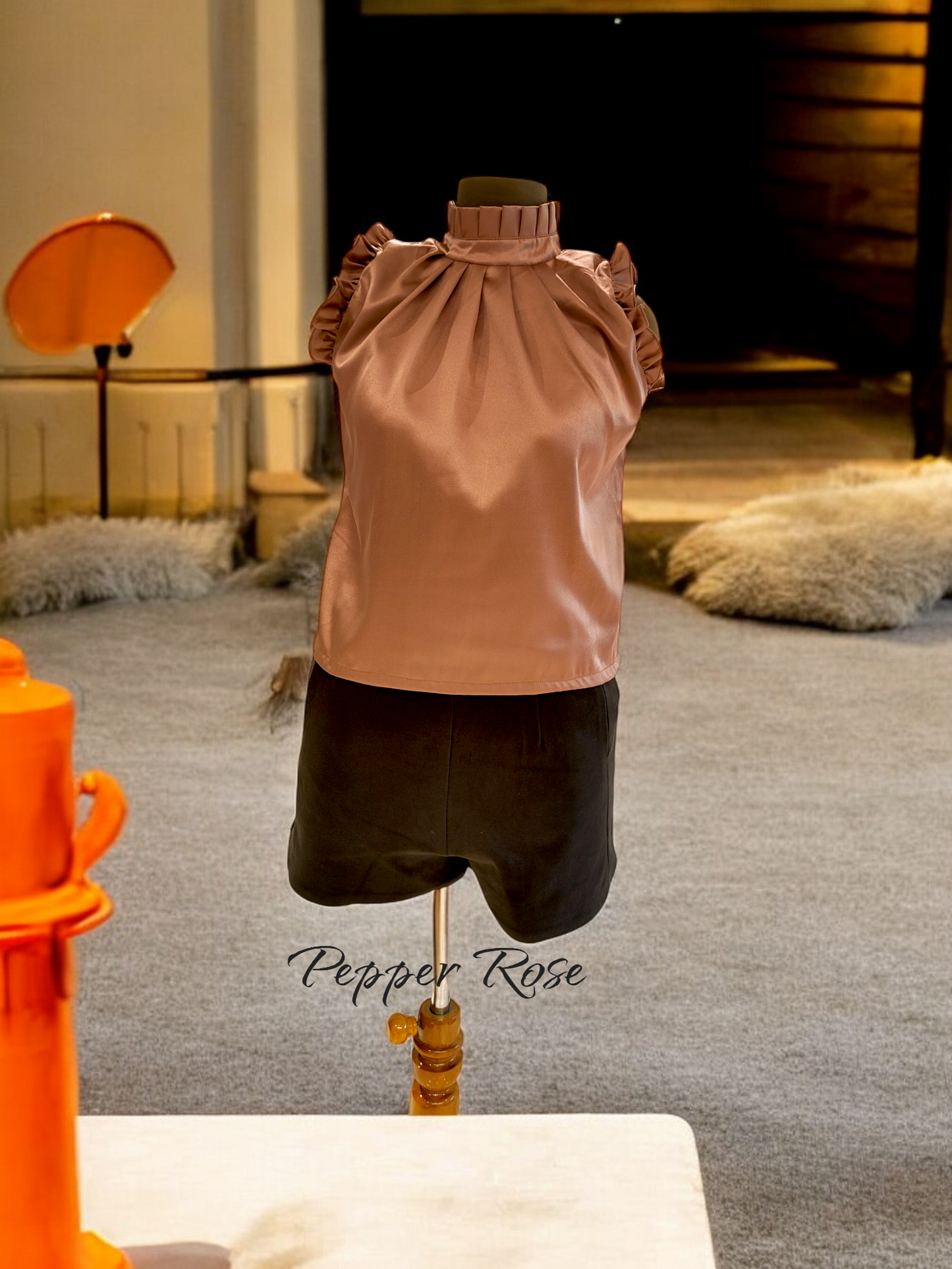 Calina Grain Texture Sleeveless top - Golden Brown