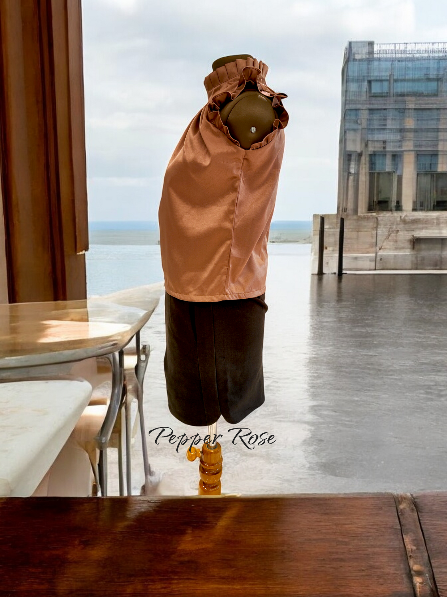 Calina Grain Texture Sleeveless top - Golden Brown