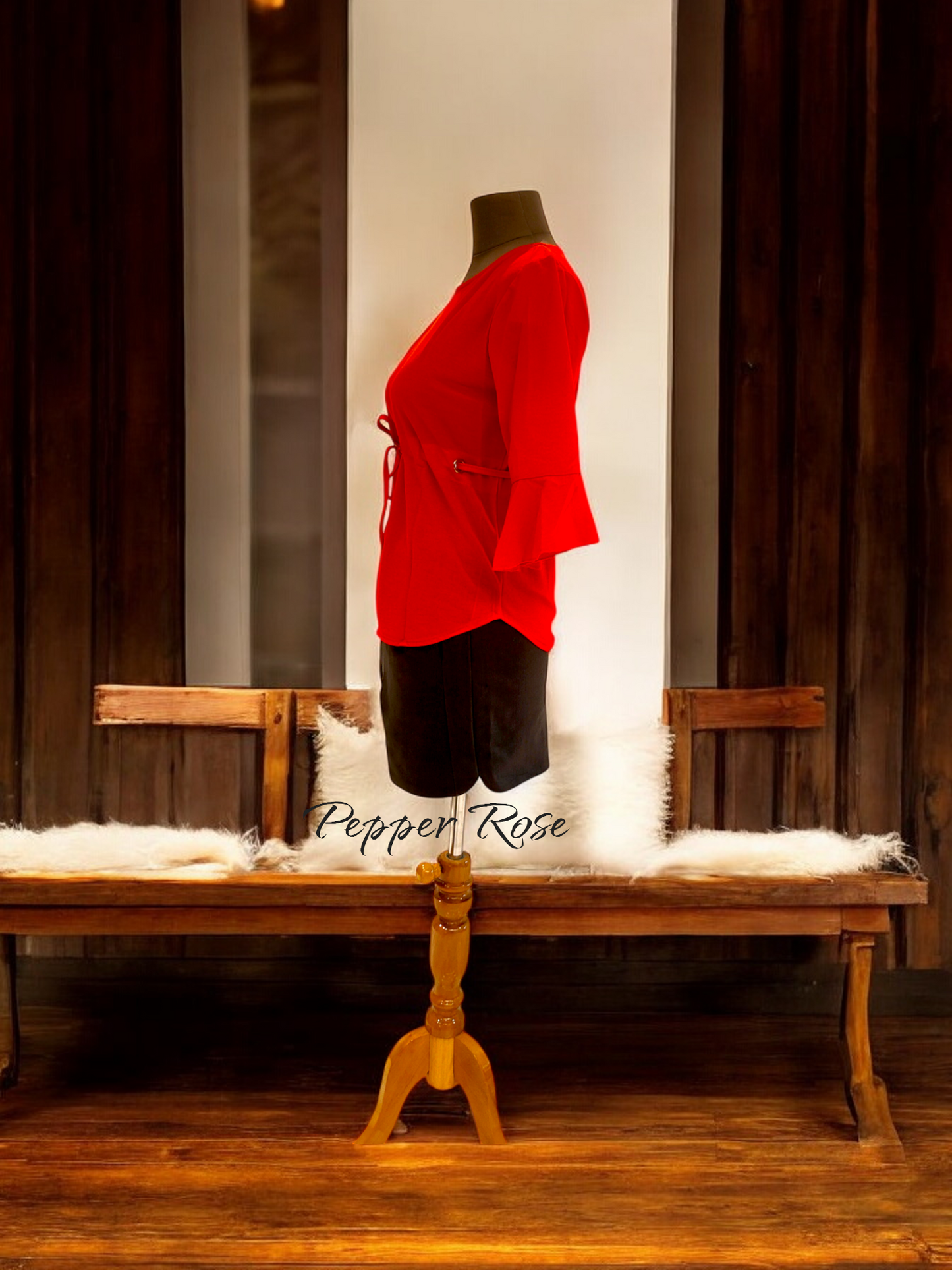Zina Mulmul Cotton top - Crimson Red