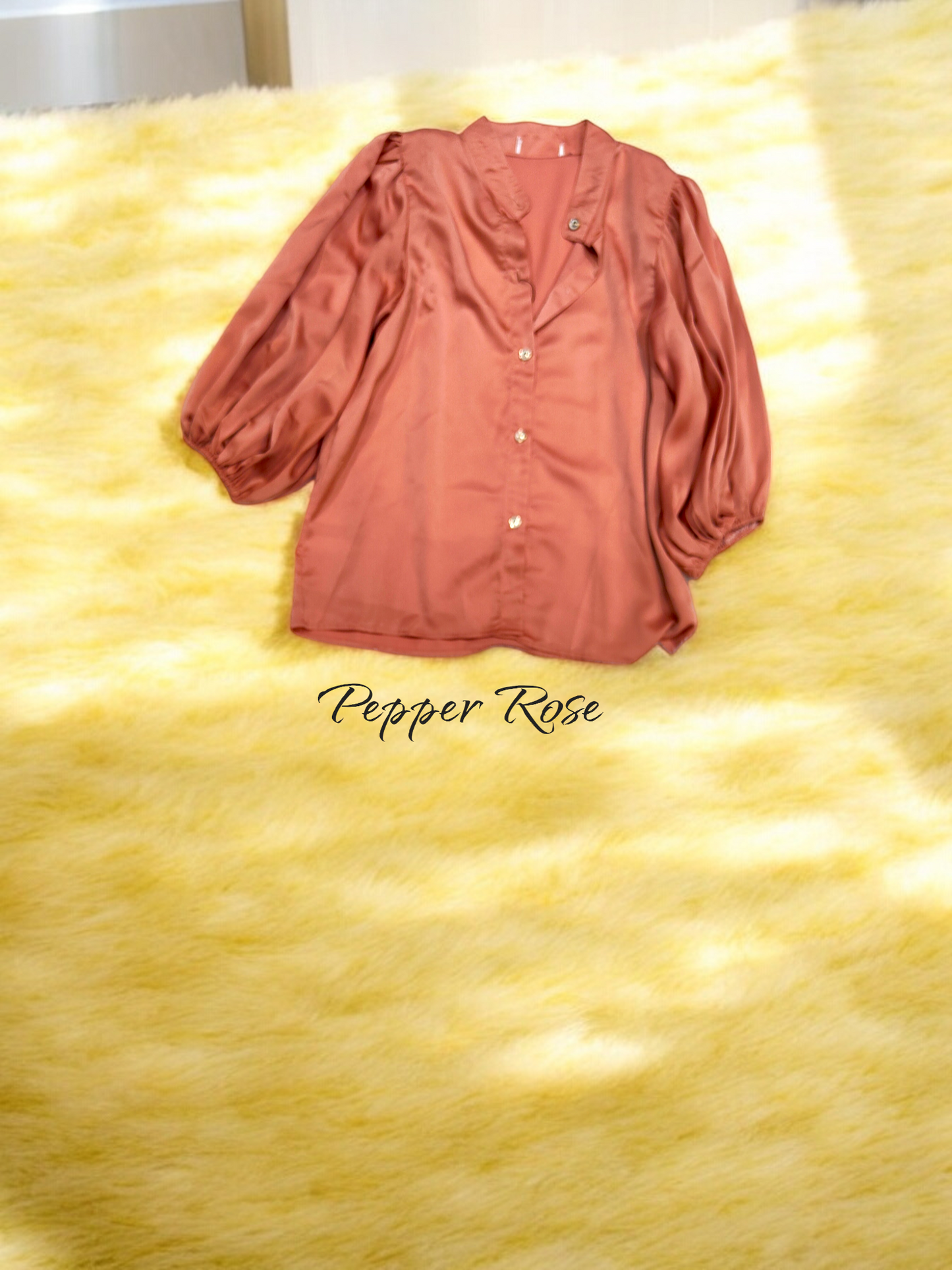 Eram Satin Shirt with Long Puff Sleeves - Peach