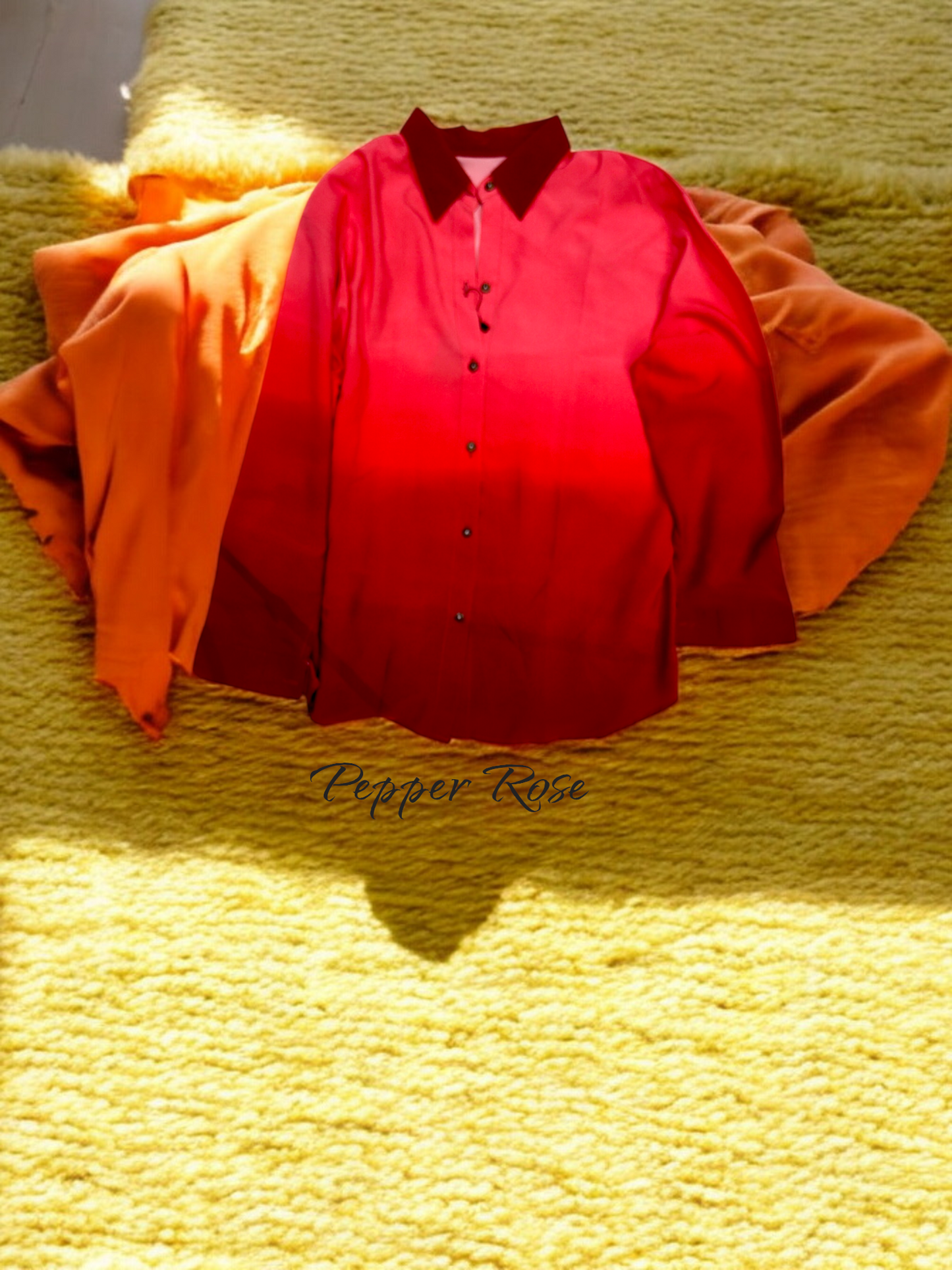 Saira Satin Shaded Shirt with Long Sleeves - Red & Coral