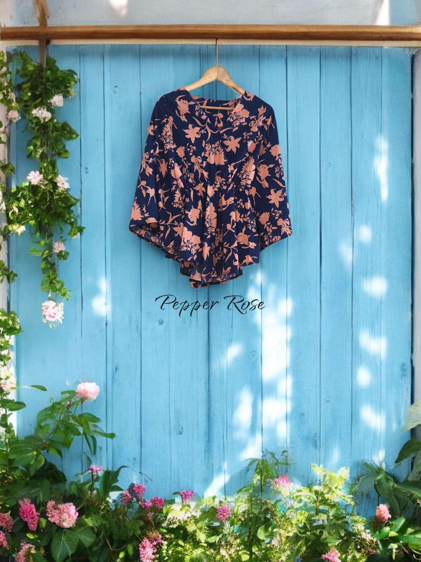 Blossom Bliss Floral delight digital print kaftan - Blue/Peach