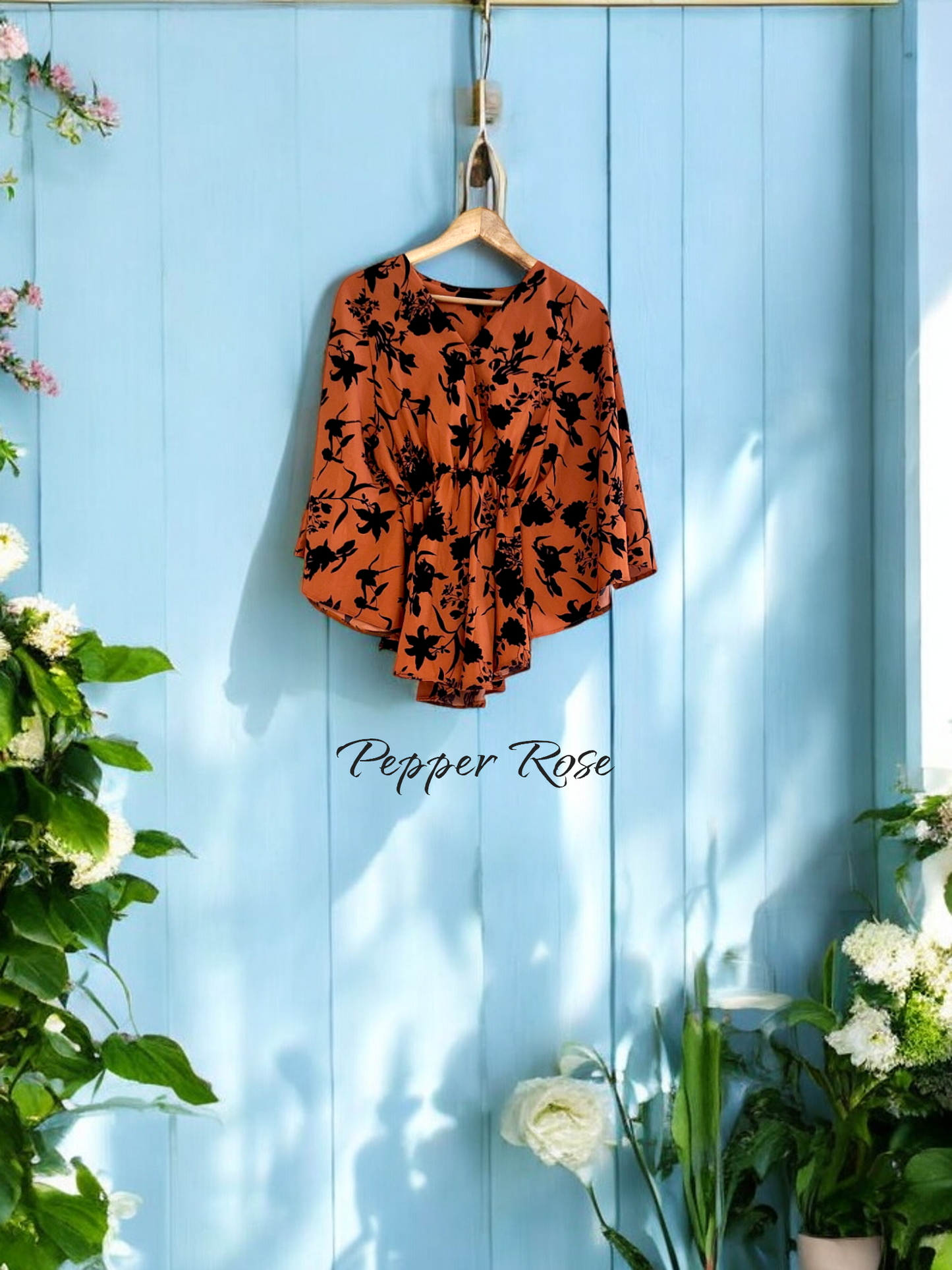 Blossom Bliss Floral delight digital print kaftan - Orange/Black