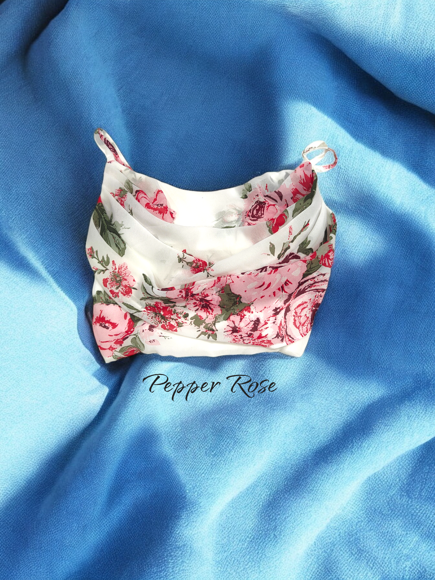 Sia floral Chiffon Shoulder Straps Crop Fitted Top - Pink/White