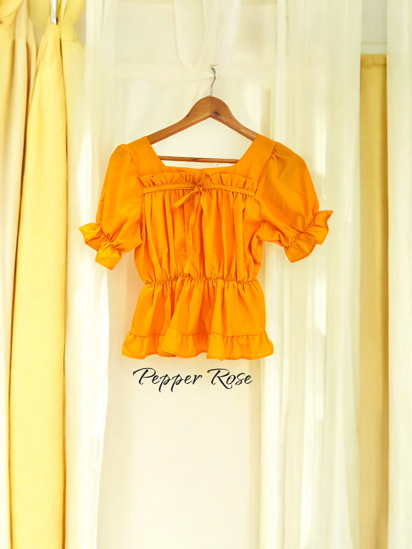 Nessa Egyptian Cotton Sateen Top with Puff Sleeves - Yellow