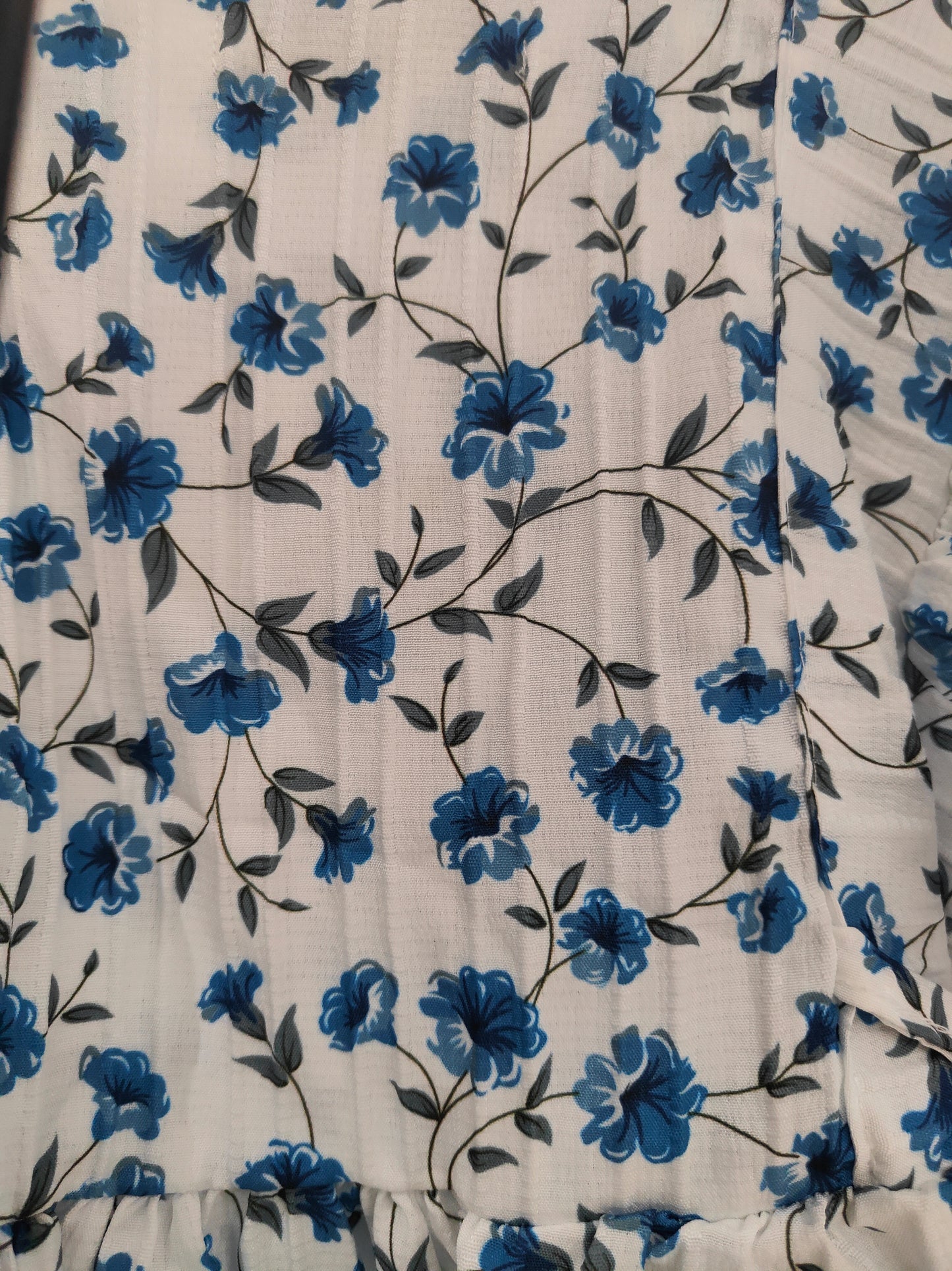 Harper Floral Ruffle Top with Flutter Sleeves - Blue/White
