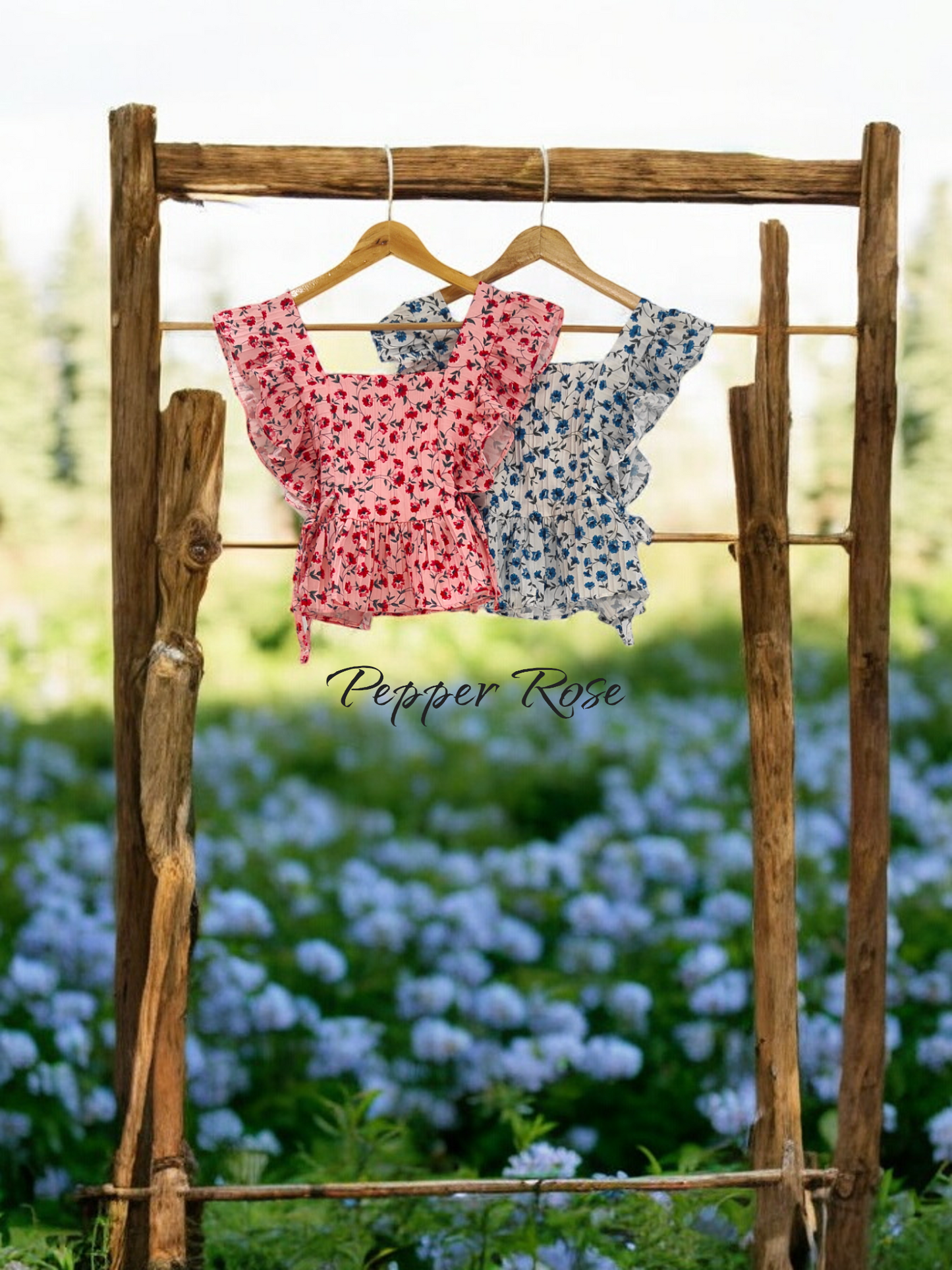 Harper Floral Ruffle Top with Flutter Sleeves - Pink