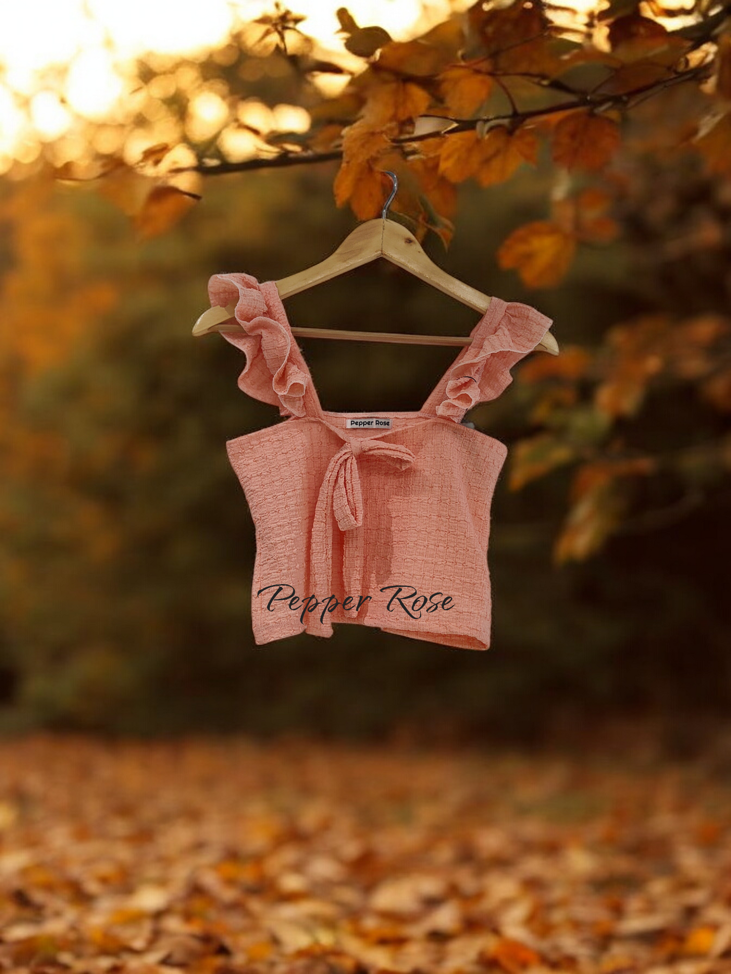 Lara Crop Top with Flutter Sleeves - Peach