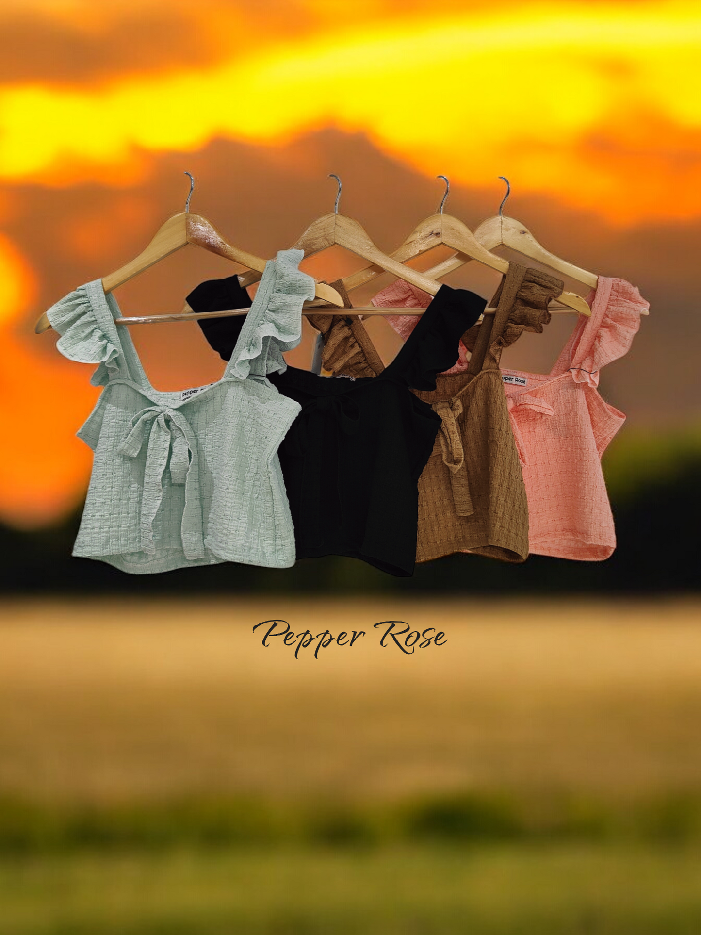 Lara Crop Top with Flutter Sleeves - Peach