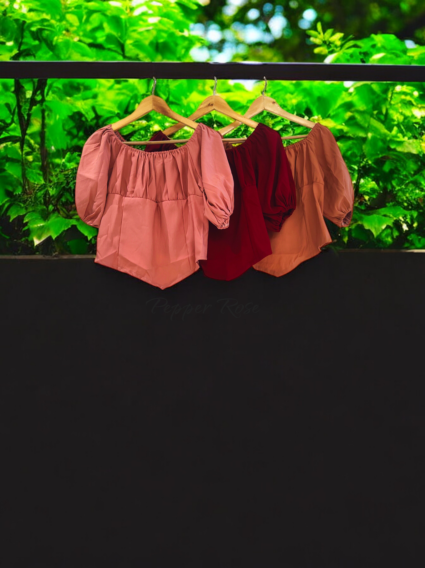 Ava Grain Texture Hem Top with Puff Sleeves - Peach