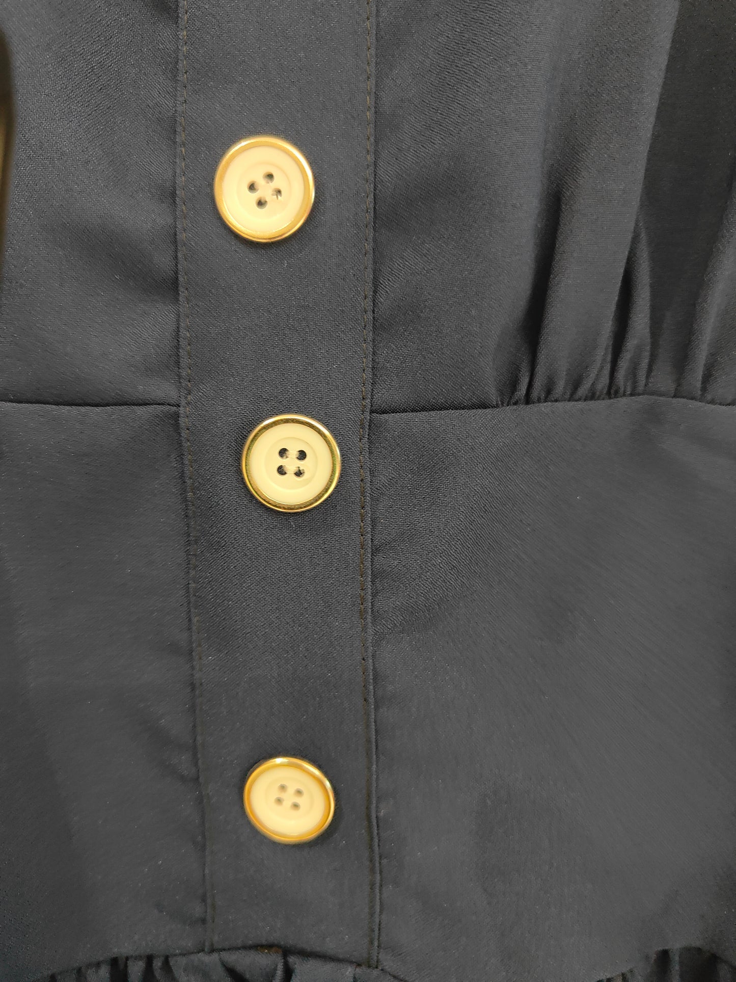 Kora Grain Texture Hem Top with Puff Sleeves - Navy Blue