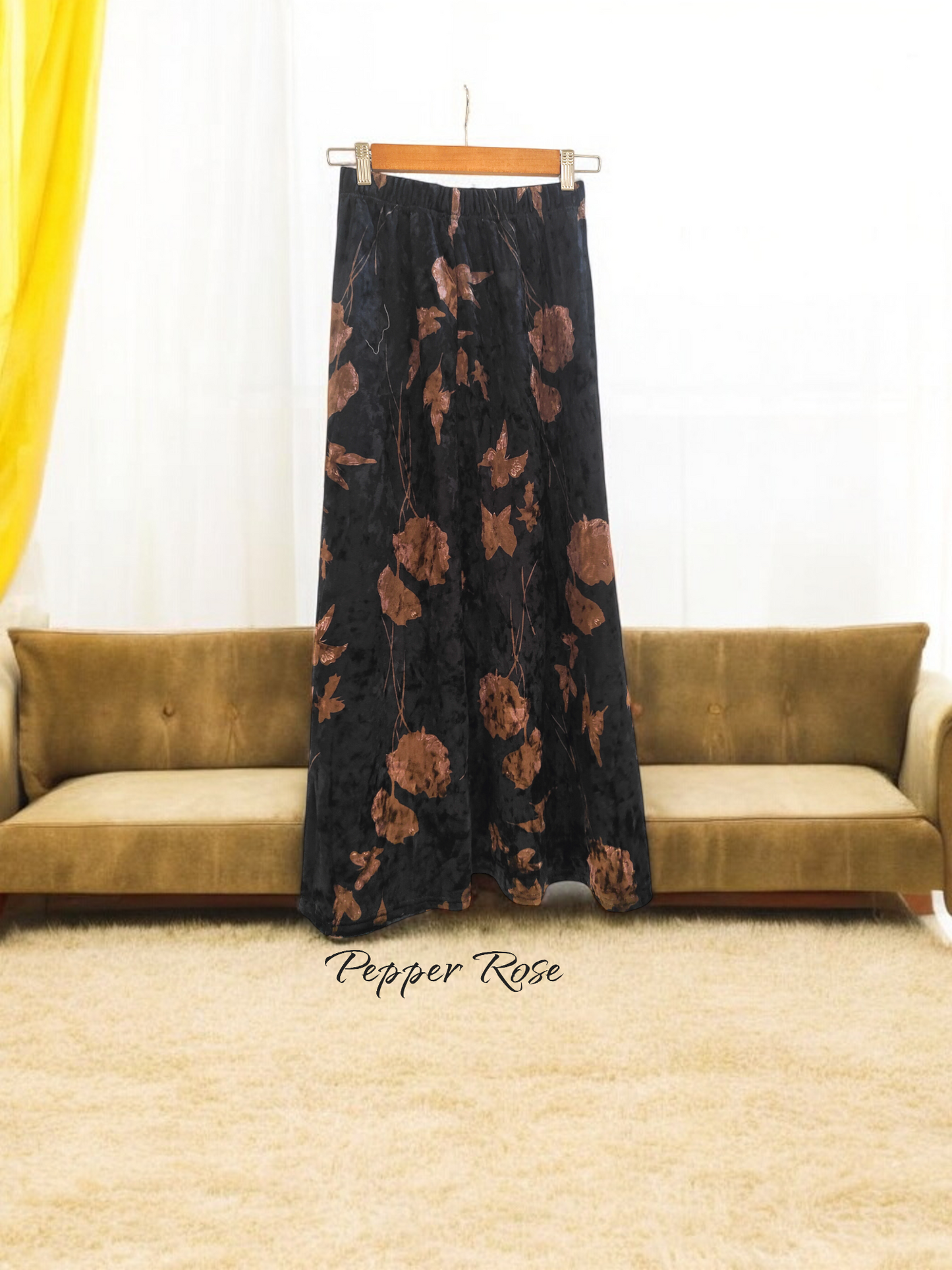 Rimaya Velvet Floral Straight Skirt - Black