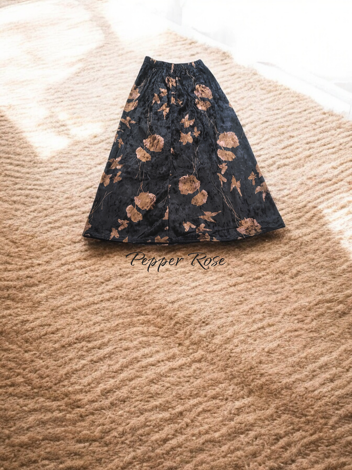 Rimaya Velvet Floral Straight Skirt - Black