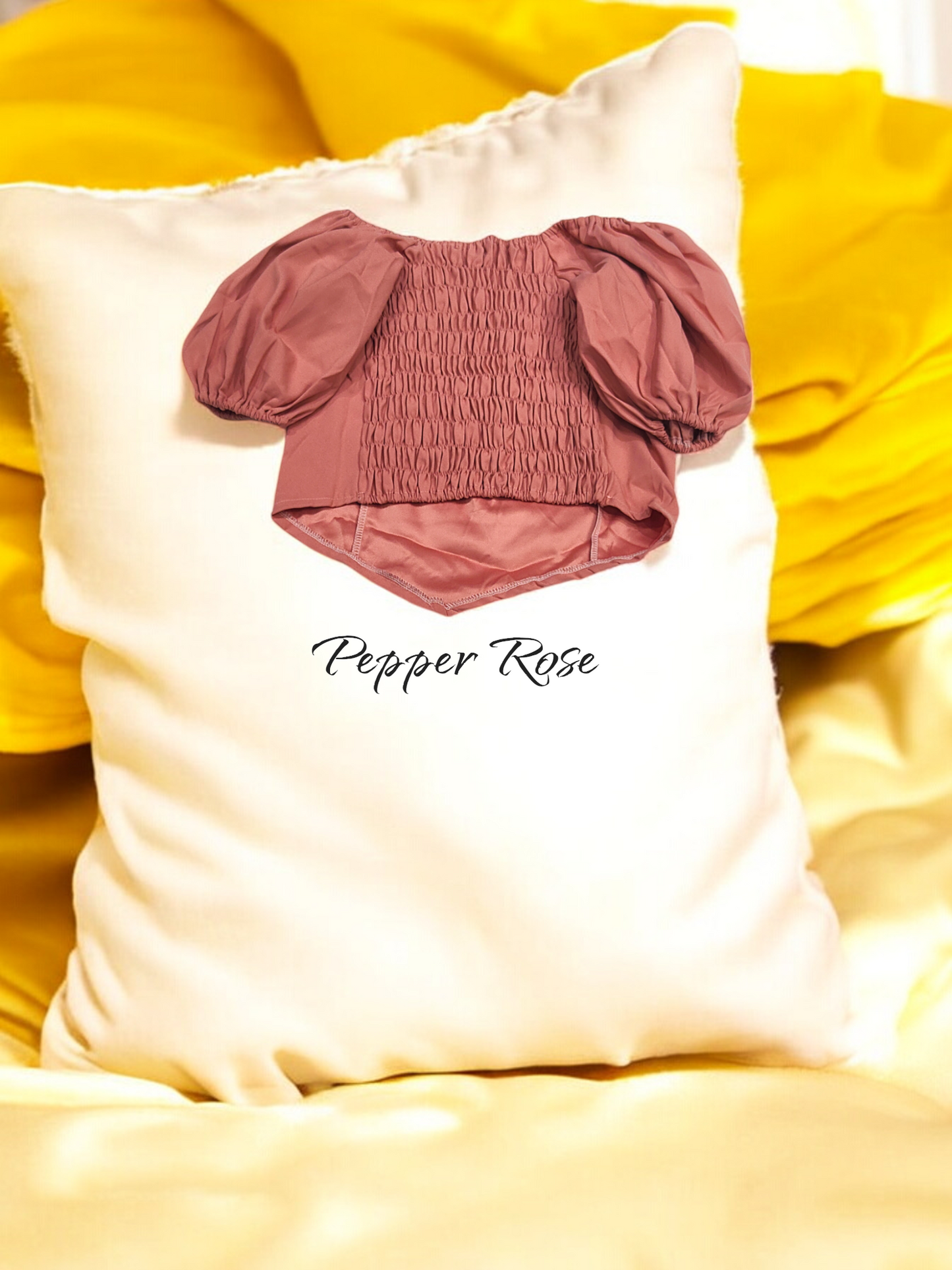 Ava Grain Texture Hem Top with Puff Sleeves - Peach