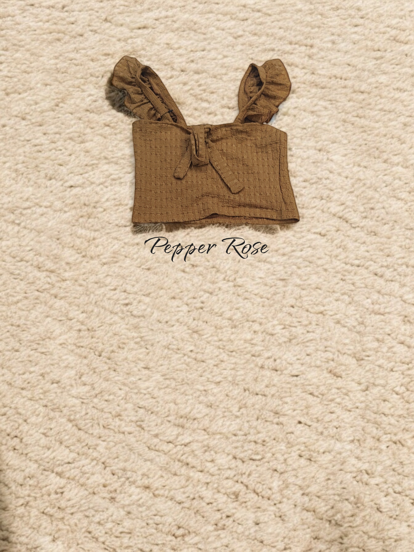 Lara Crop Top with Flutter Sleeves - Brown