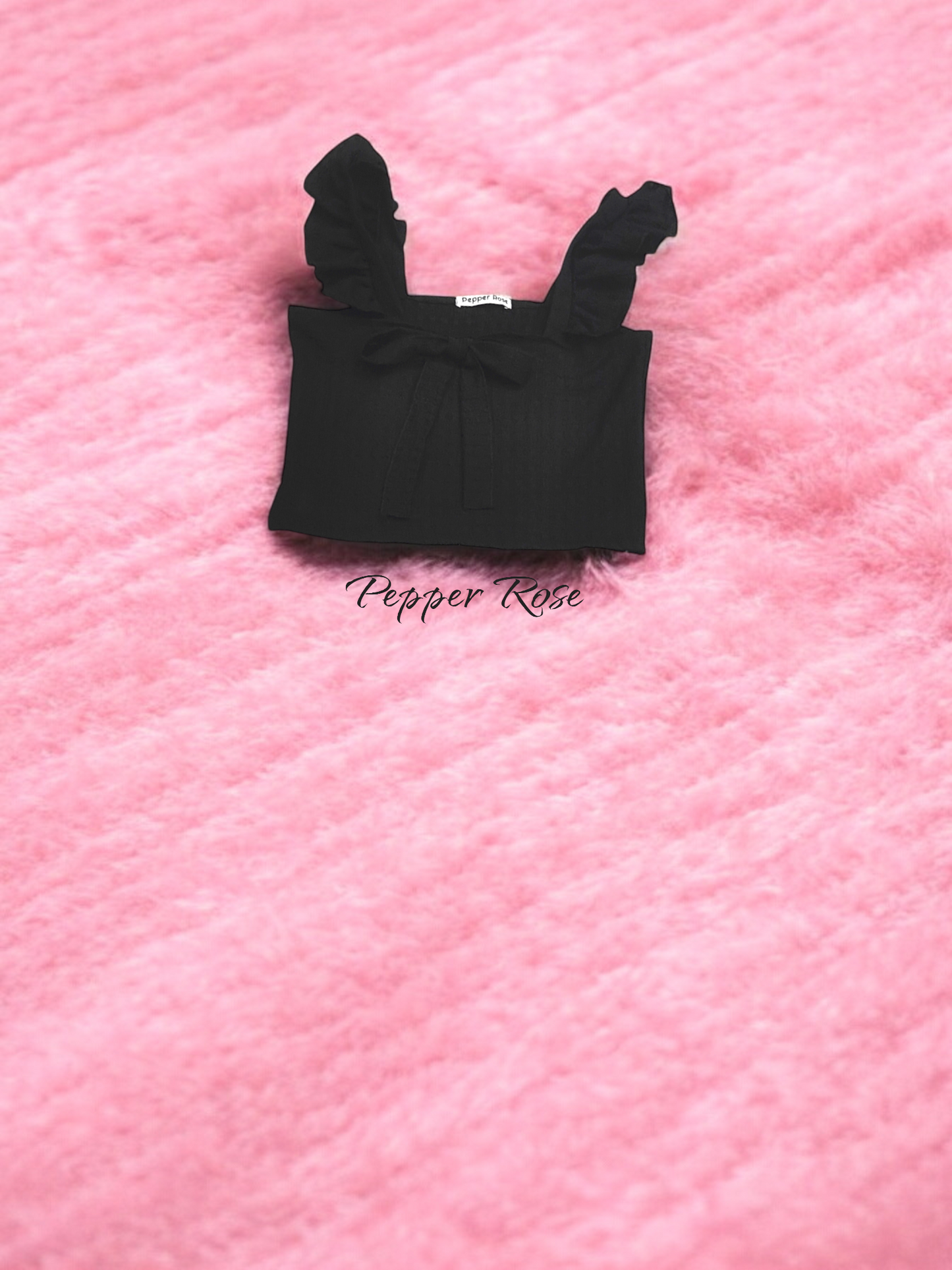 Lara Crop Top with Flutter Sleeves - Black