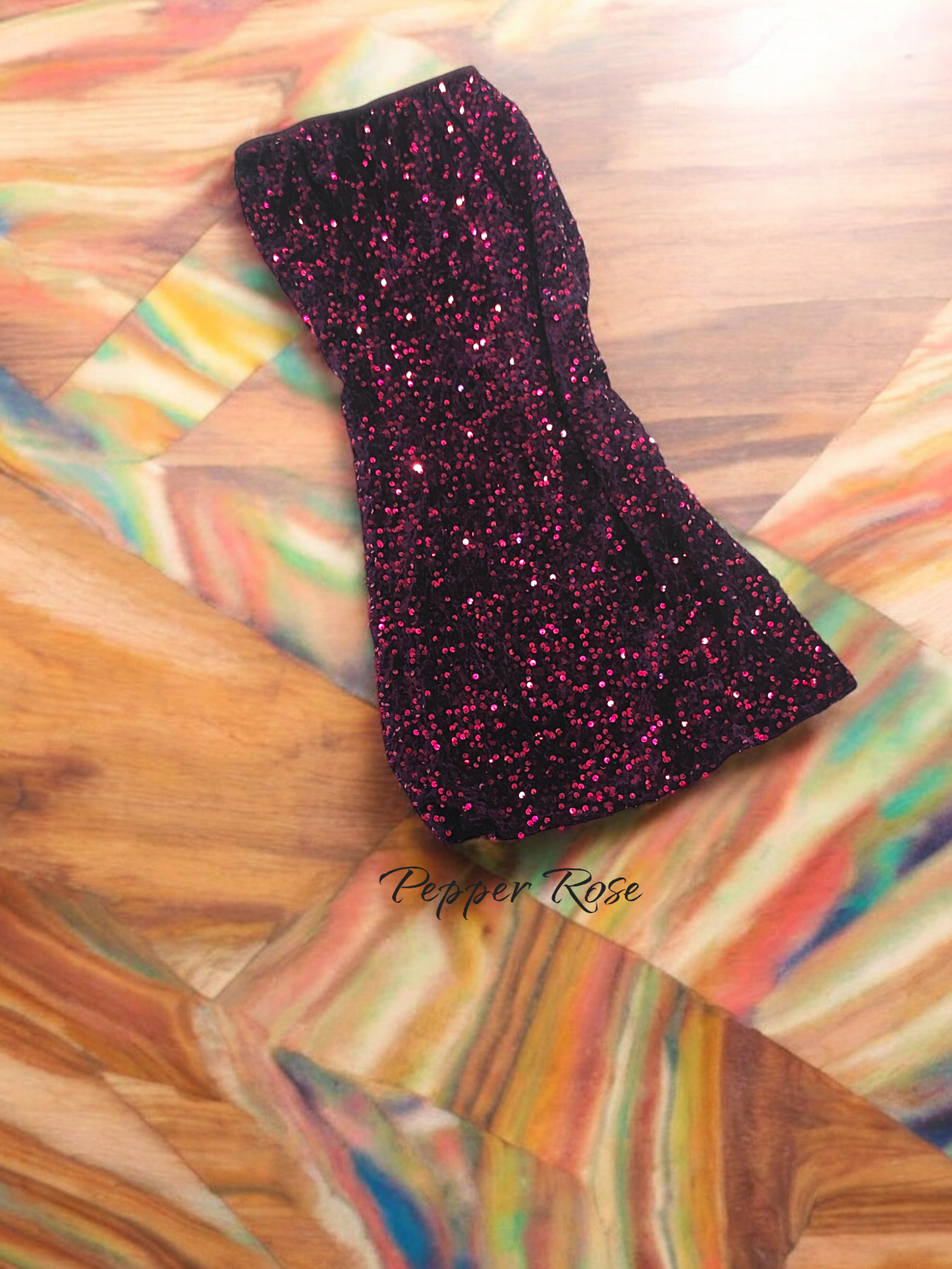 Mehr Velvet Sequin Embroidery Straight Skirt - Pink