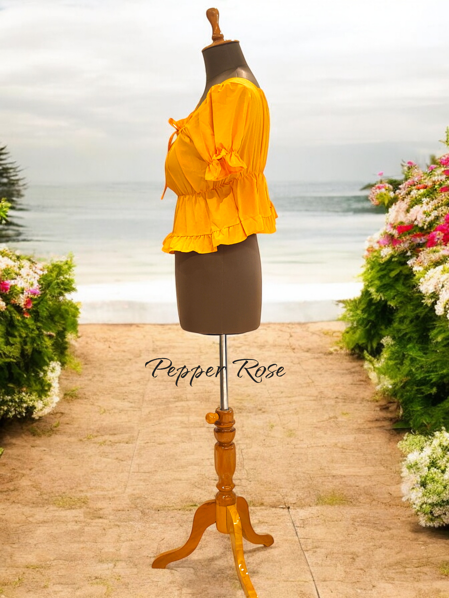 Nessa Egyptian Cotton Sateen Top with Puff Sleeves - Yellow
