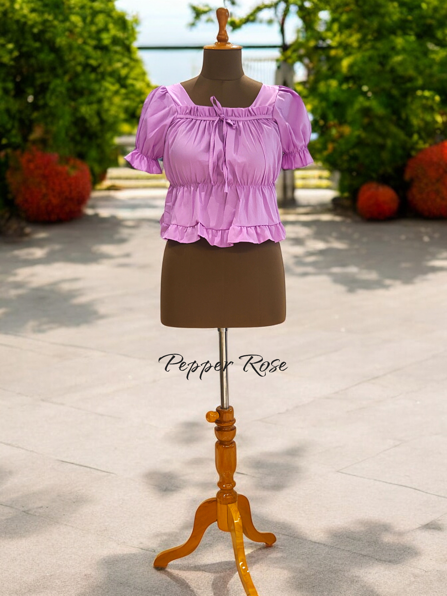 Nessa Egyptian Cotton Sateen Top with Puff Sleeves - Lavender