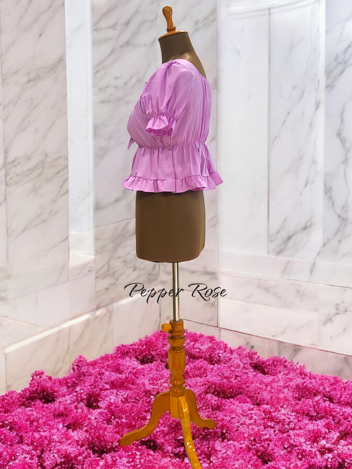 Nessa Egyptian Cotton Sateen Top with Puff Sleeves - Lavender