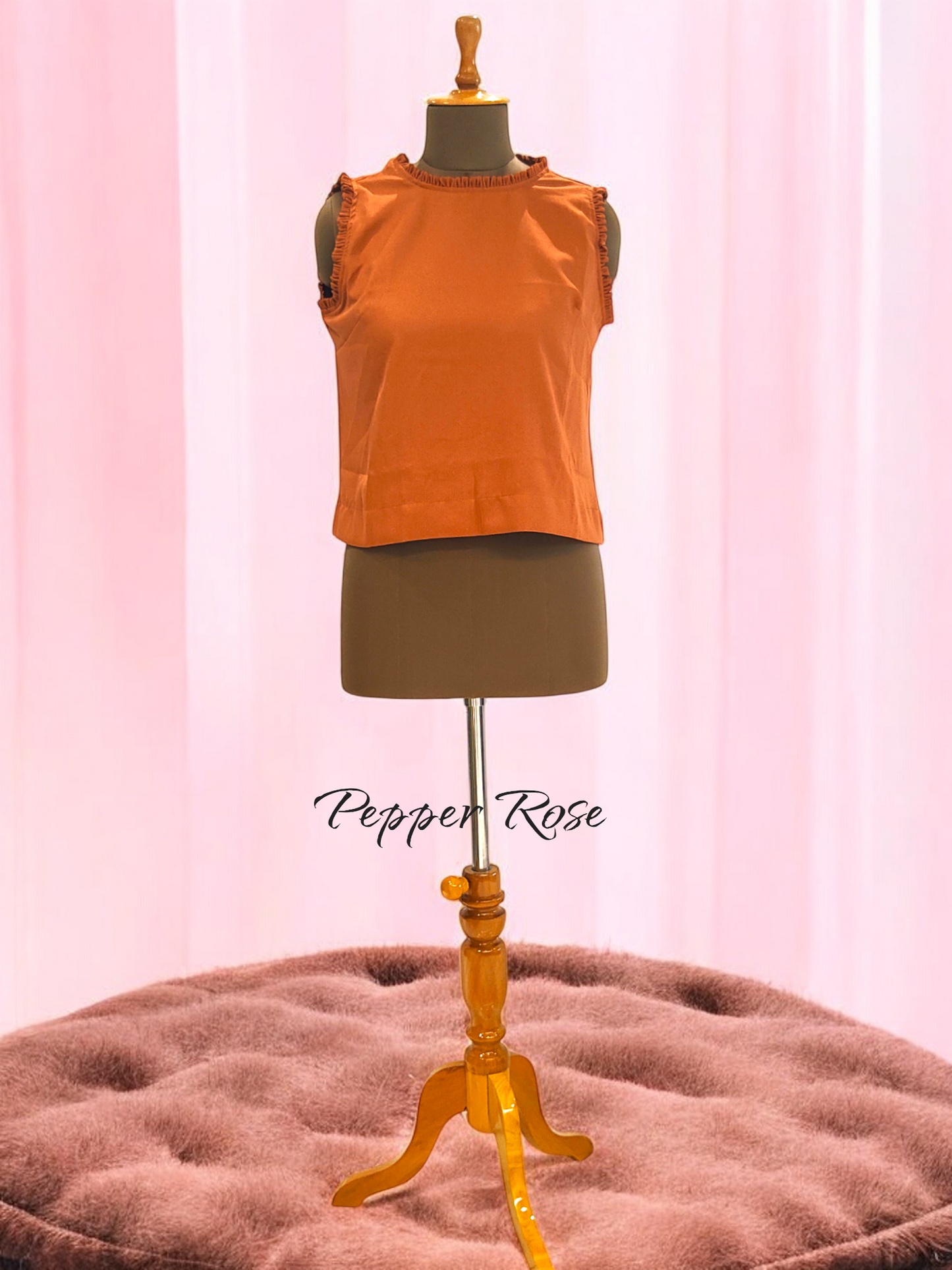 Cami Grain Texture Sleeveless Top - Brown