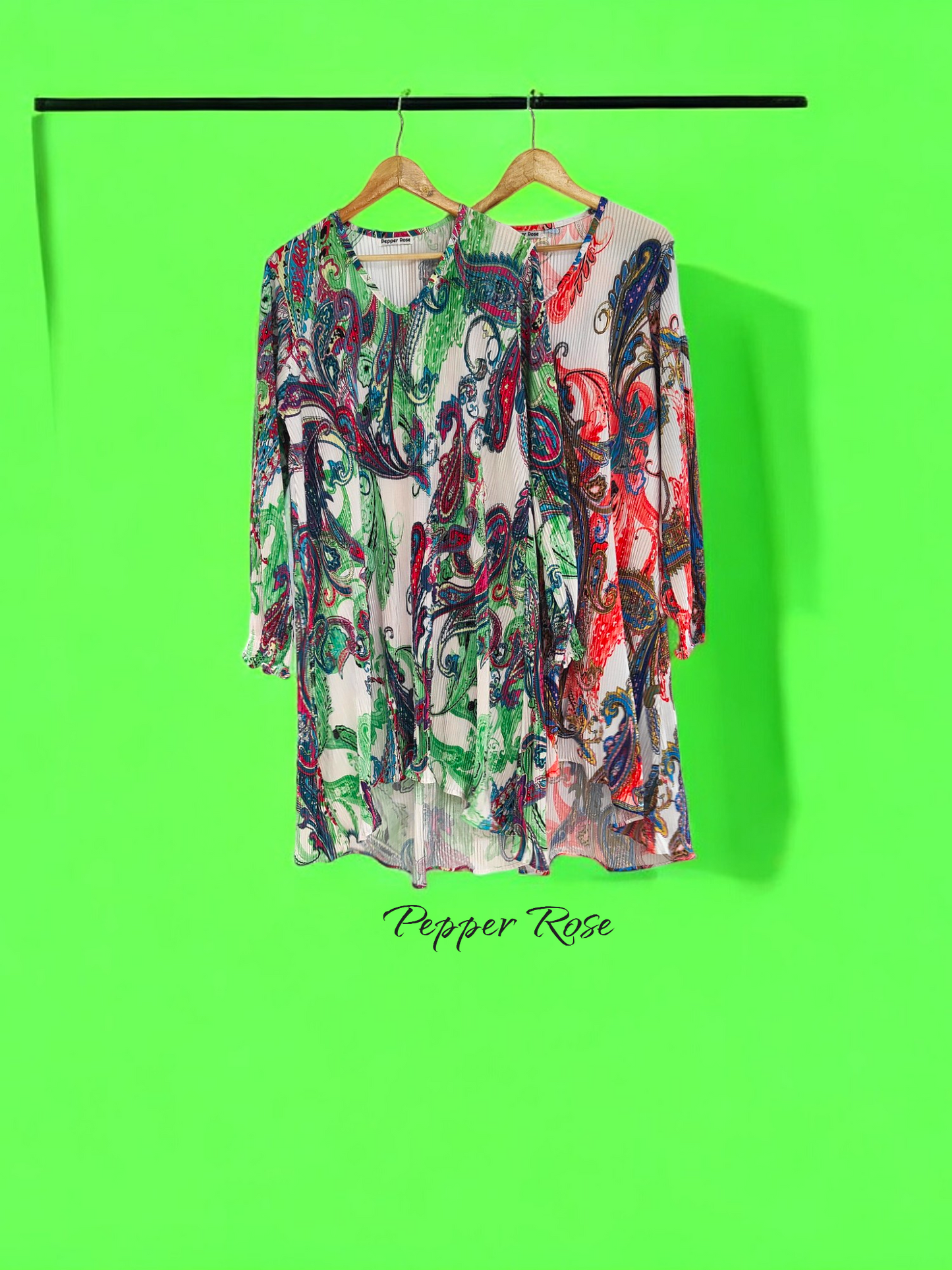 Noha Satin Pleated Dress with full Sleeves - Multicolor/Green