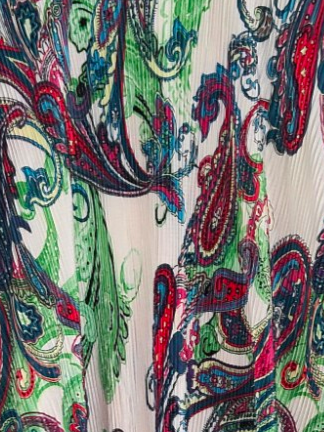 Noha Satin Pleated Dress with full Sleeves - Multicolor/Green