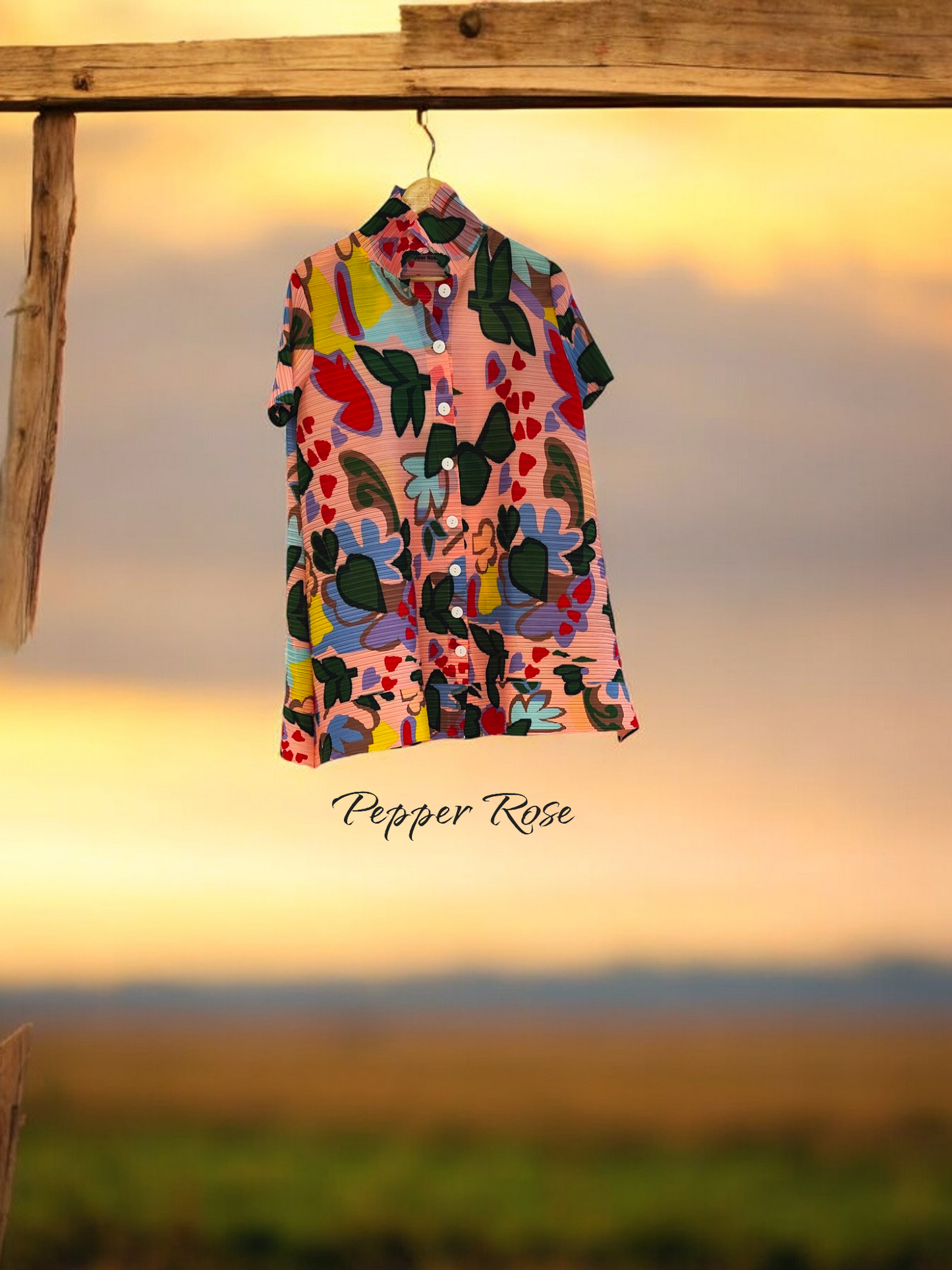 Miyake Pleated Buttoned Floral printed Dress - Multicolor/Peach