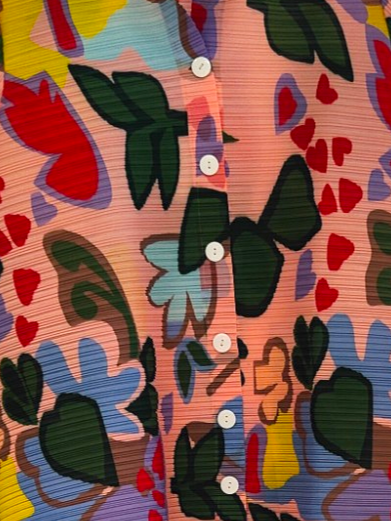 Miyake Pleated Buttoned Floral printed Dress - Multicolor/Peach