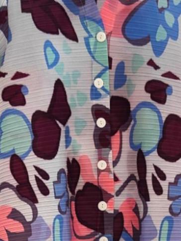 Miyake Pleated Buttoned Floral printed Dress - Multicolor/White