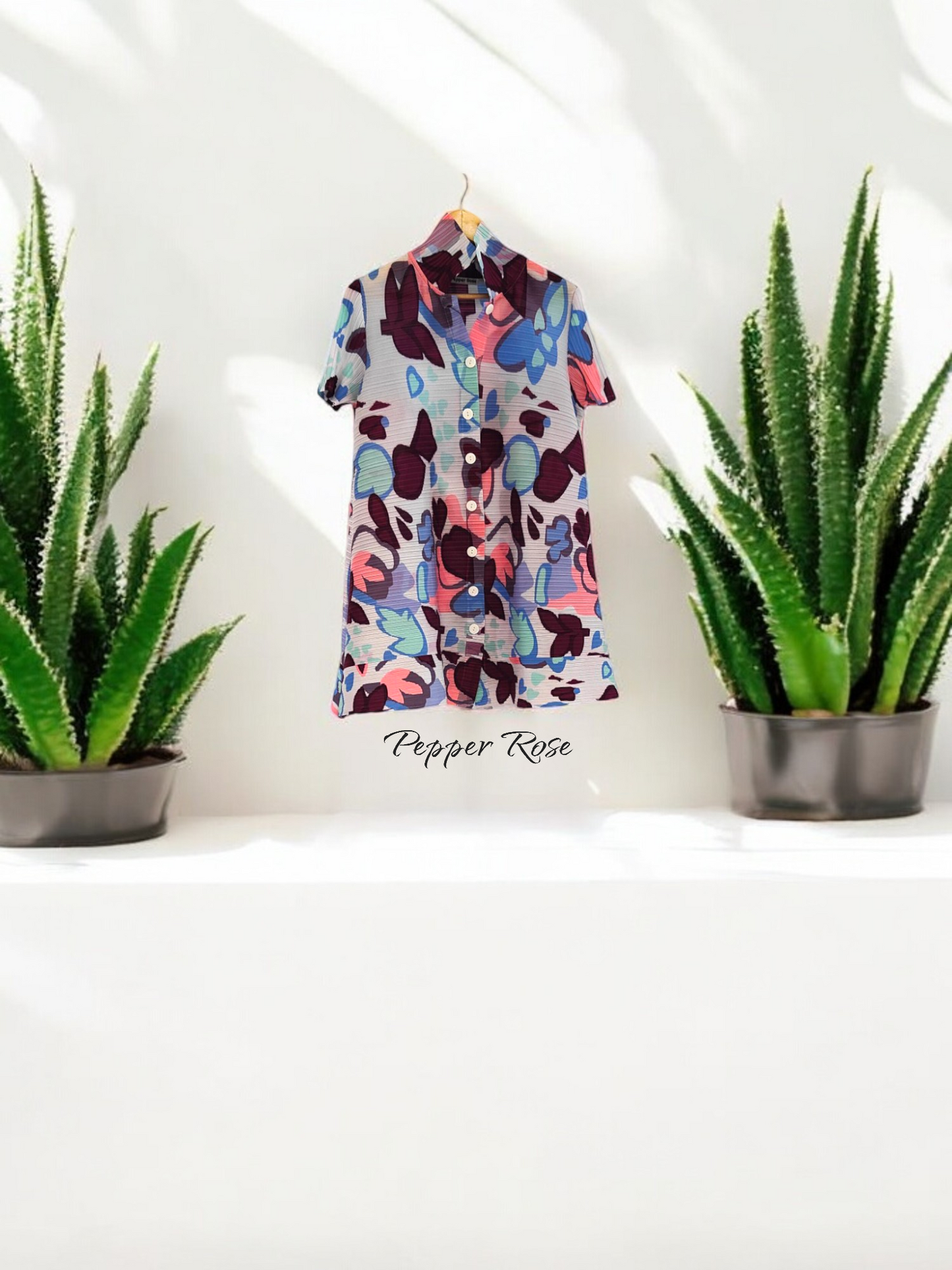 Miyake Pleated Buttoned Floral printed Dress - Multicolor/White