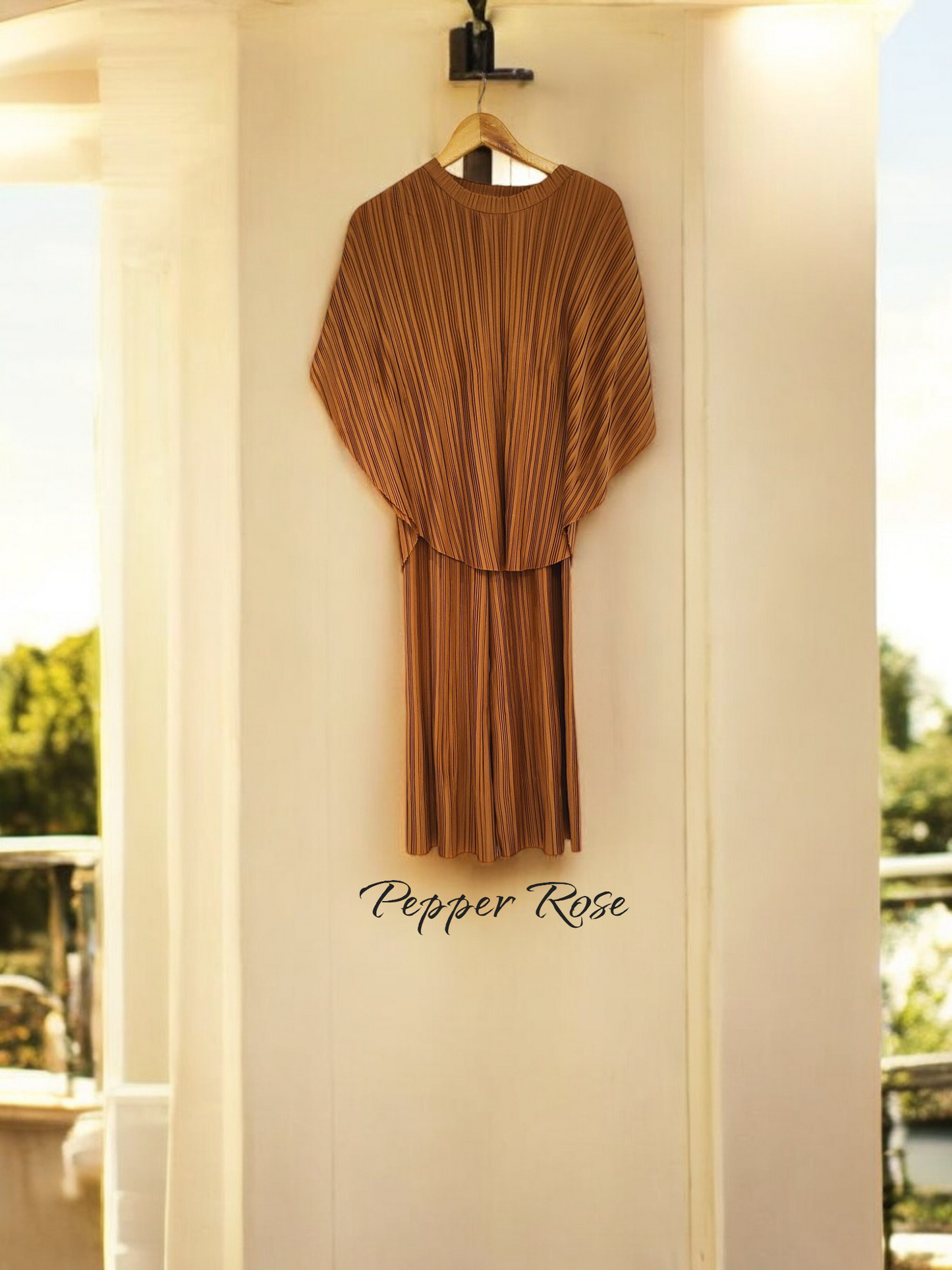 Alice Pleated Plain Co-Ord Set - Beige