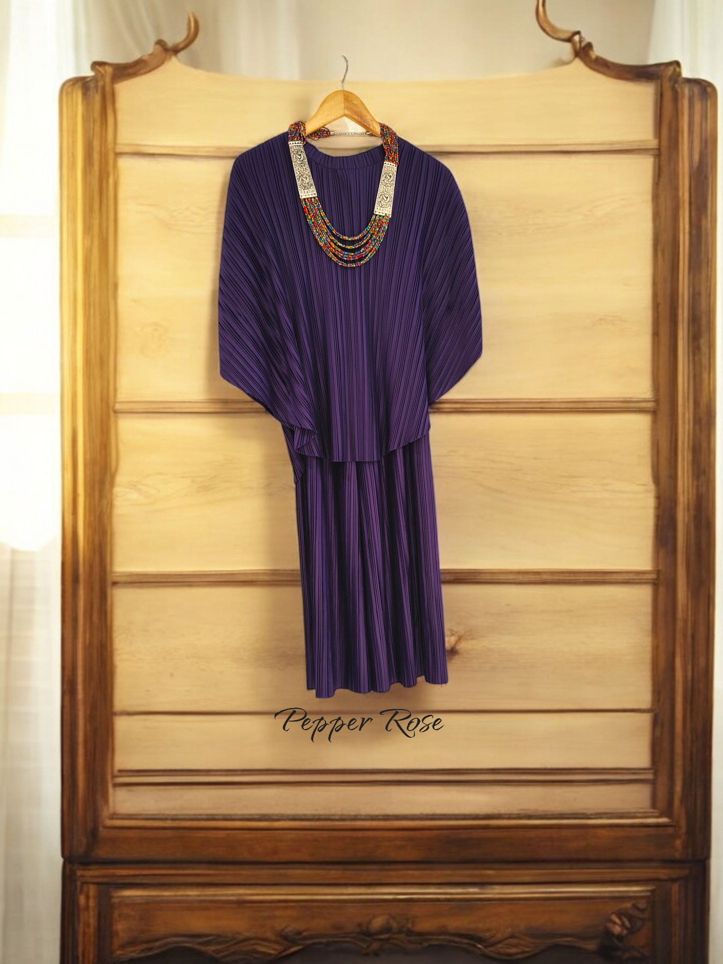 Alice Pleated Plain Co-Ord Set - Purple