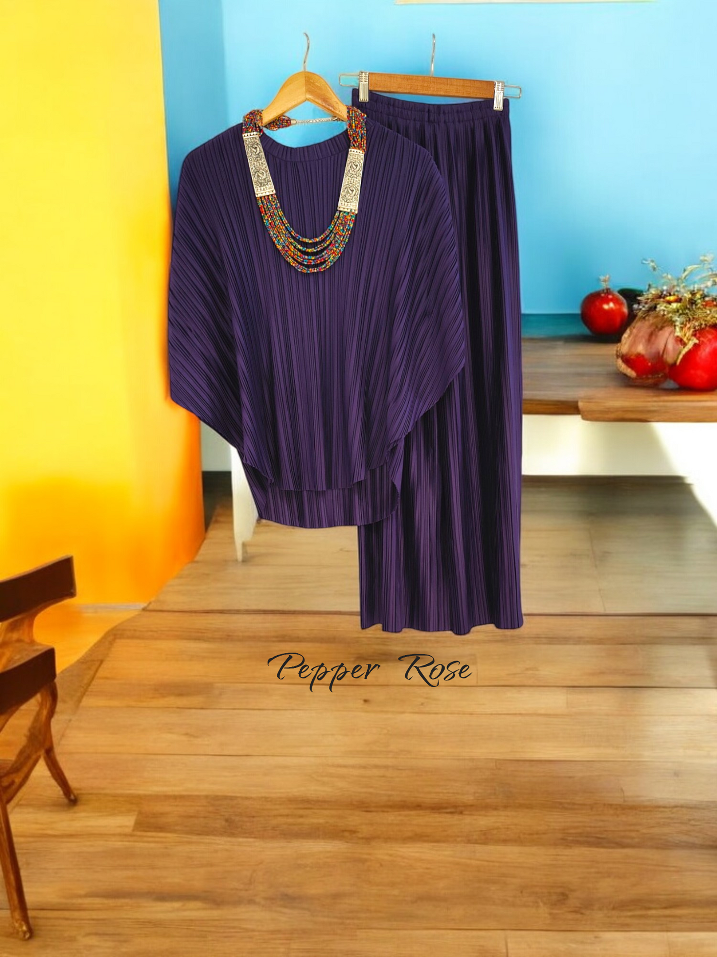 Alice Pleated Plain Co-Ord Set - Purple