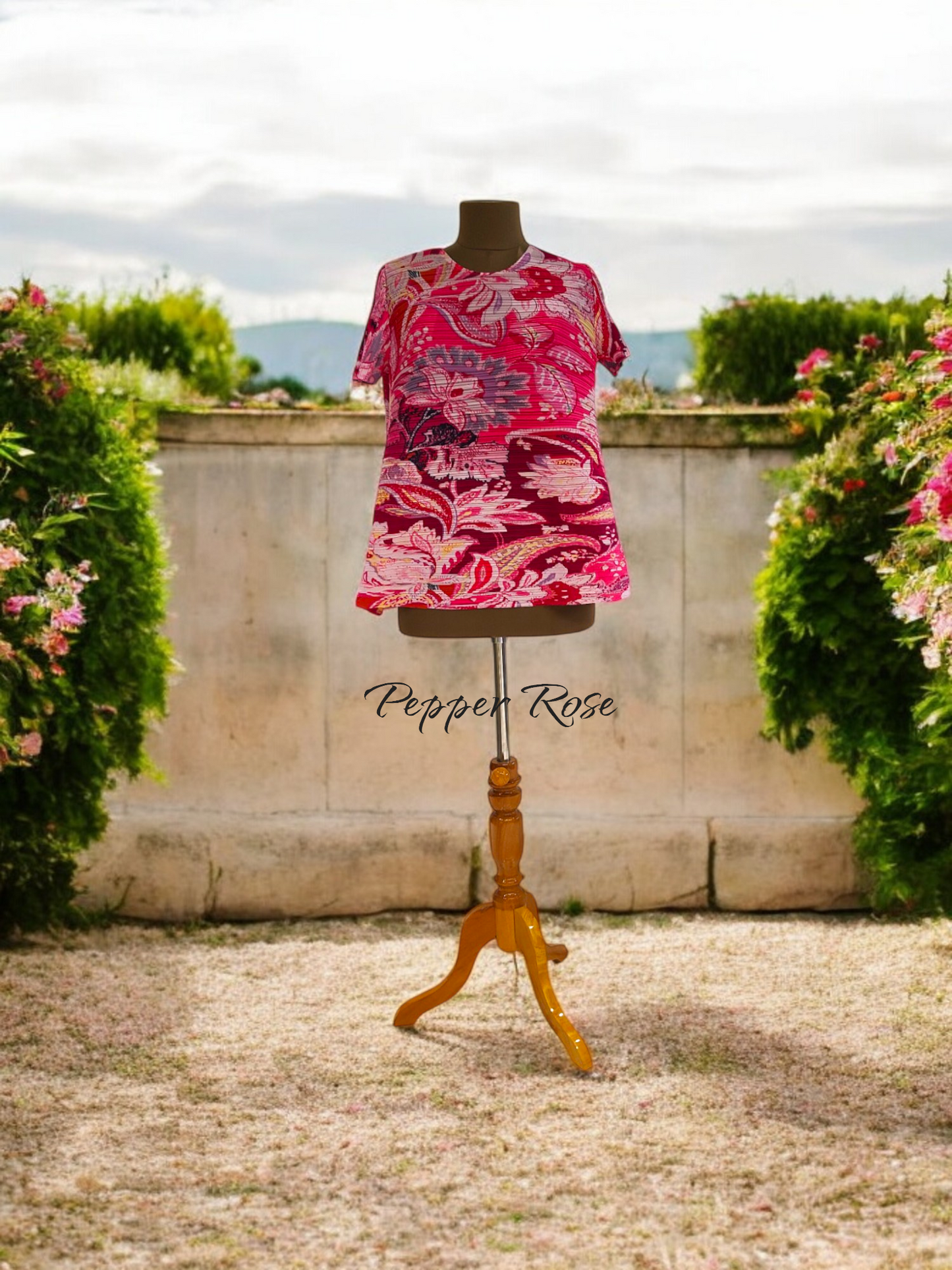Miyake Pleated Floral printed Top - Pink