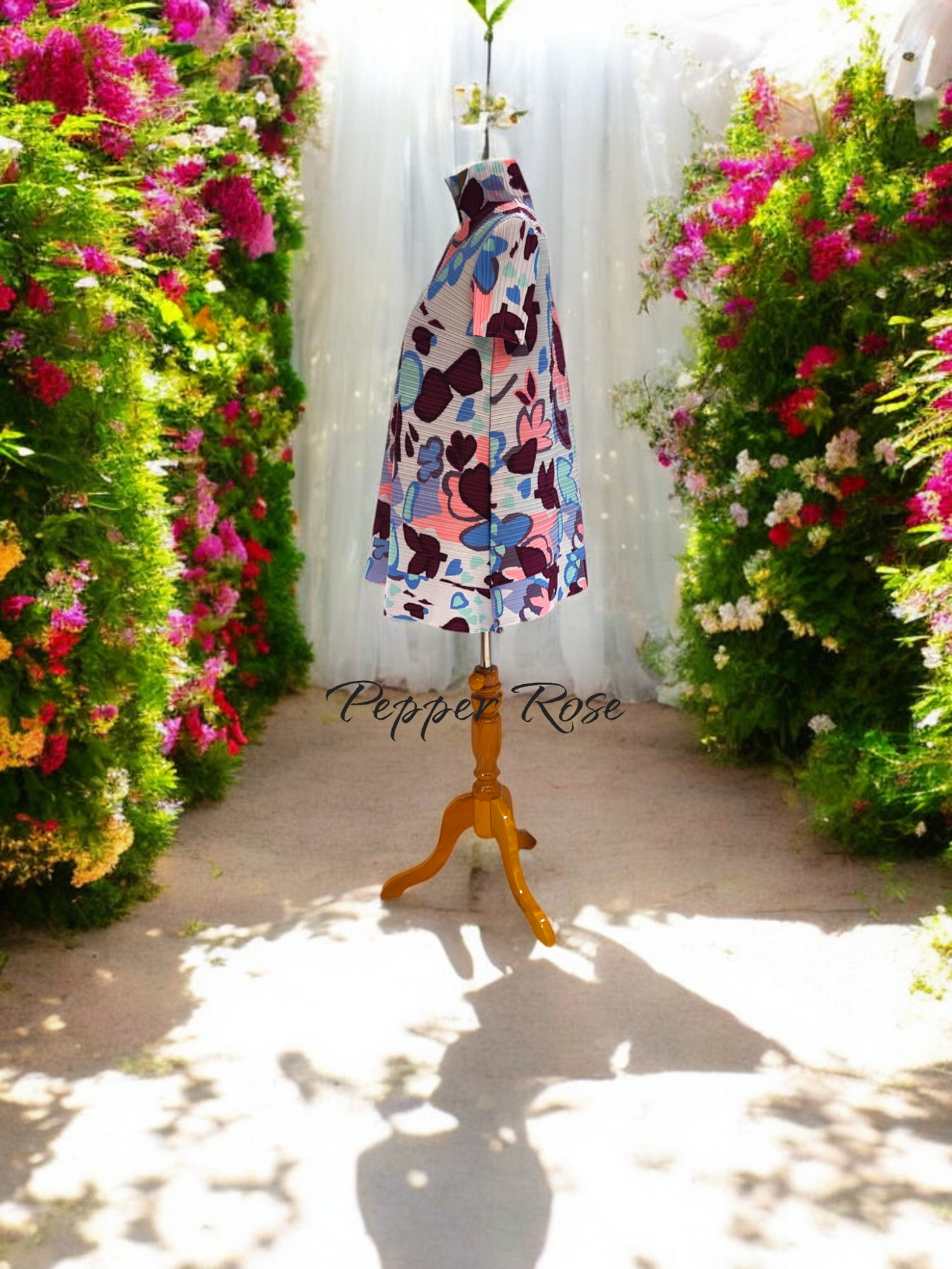 Miyake Pleated Buttoned Floral printed Dress - Multicolor/White
