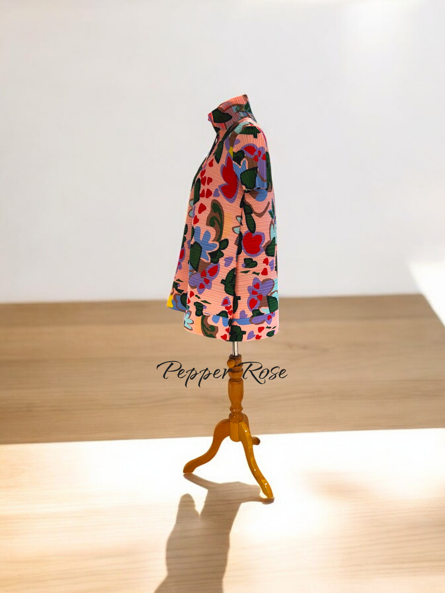 Miyake Pleated Buttoned Floral printed Dress - Multicolor/Peach