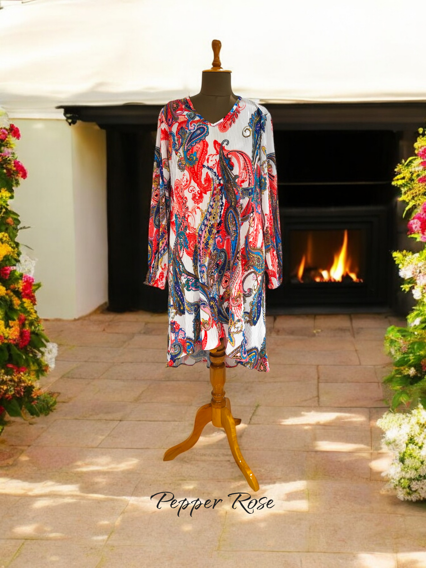 Noha Satin Pleated Dress with full Sleeves - Multicolor/Orange