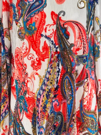 Noha Satin Pleated Dress with full Sleeves - Multicolor/Orange