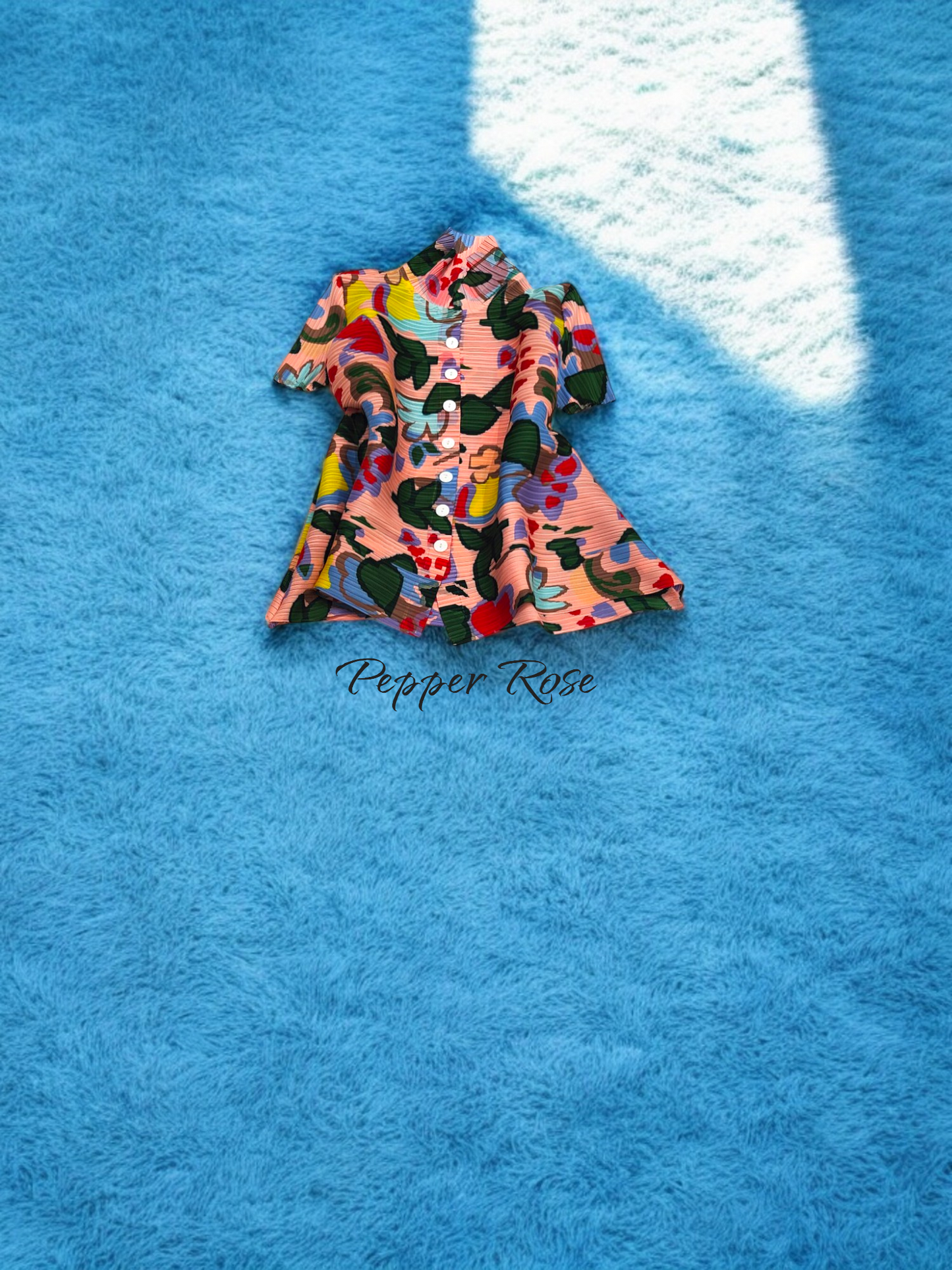 Miyake Pleated Buttoned Floral printed Dress - Multicolor/Peach