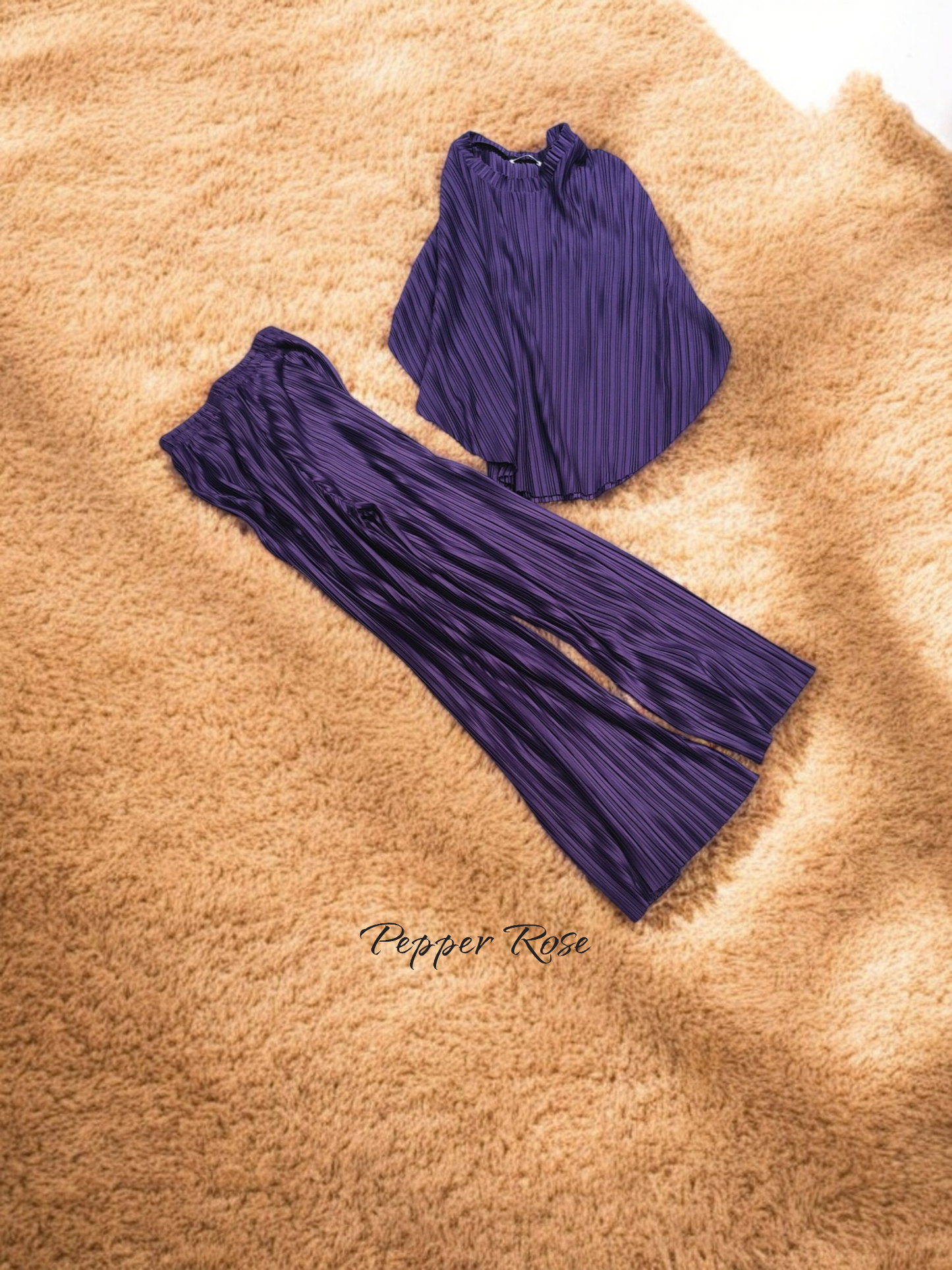 Alice Pleated Plain Co-Ord Set - Purple