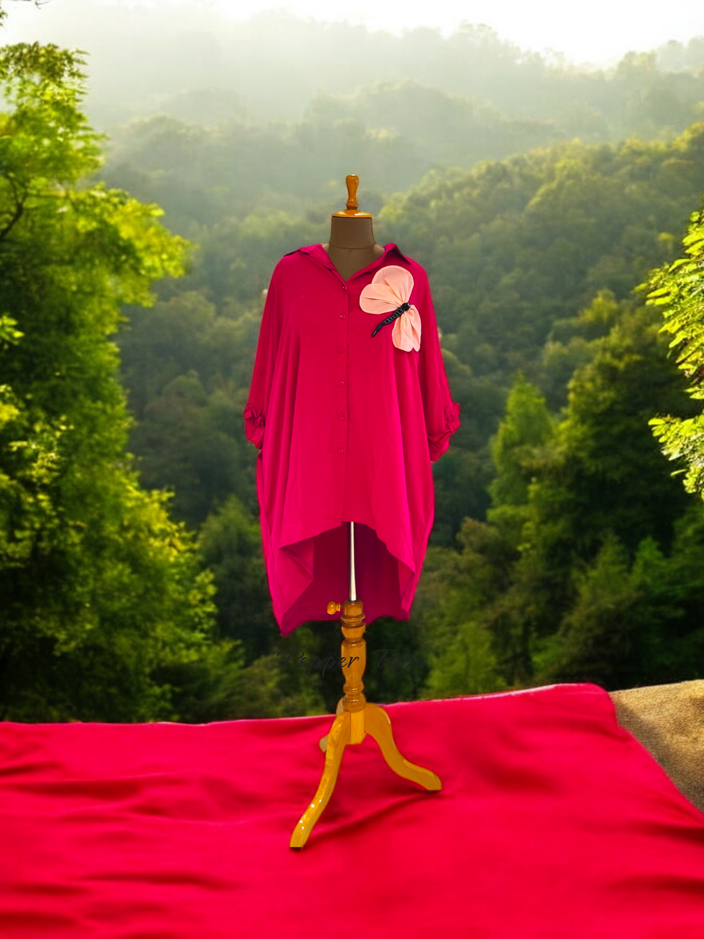 Ziya satin oversized shirt cum dress - Pink