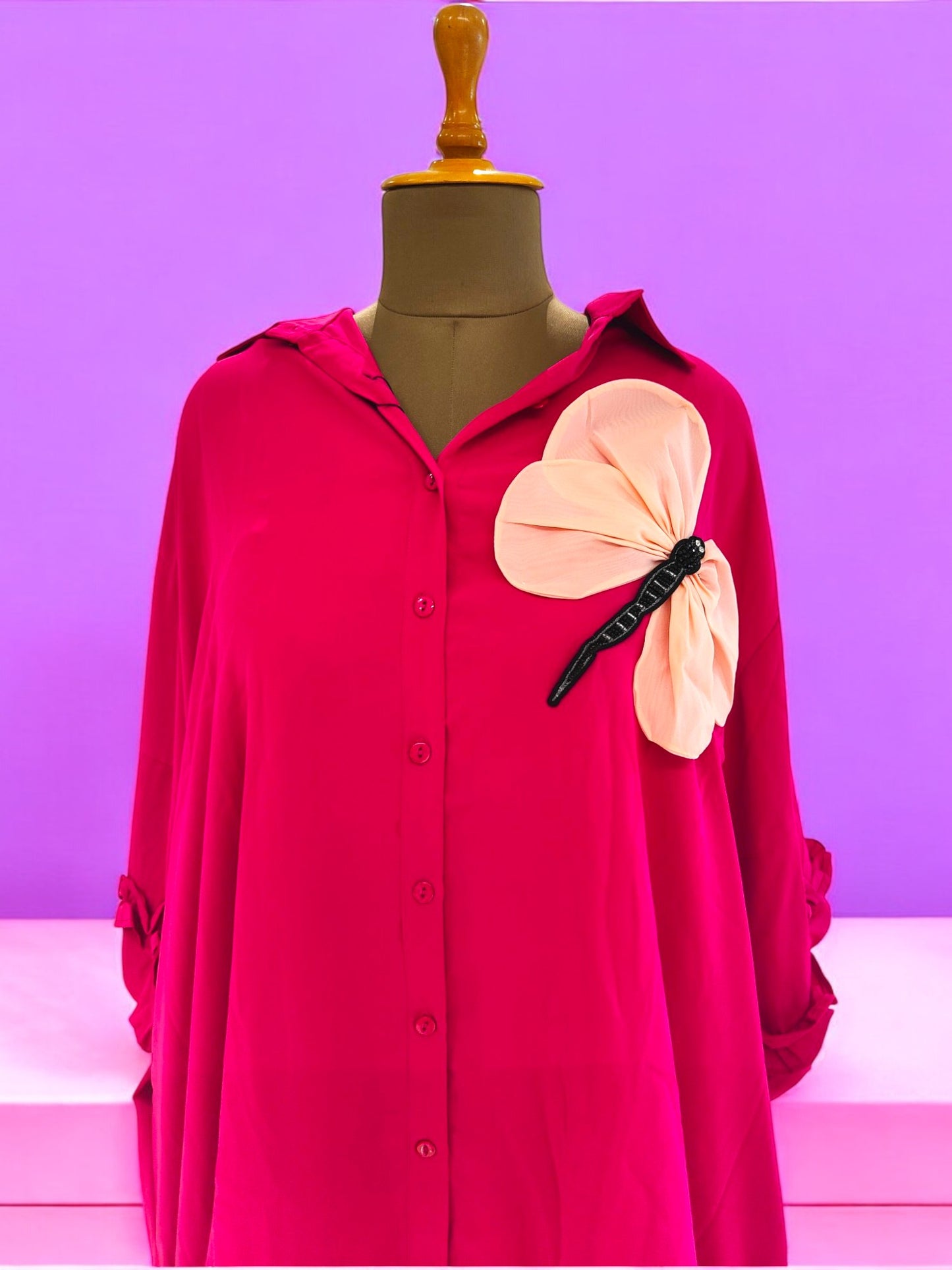 Ziya satin oversized shirt cum dress - Pink
