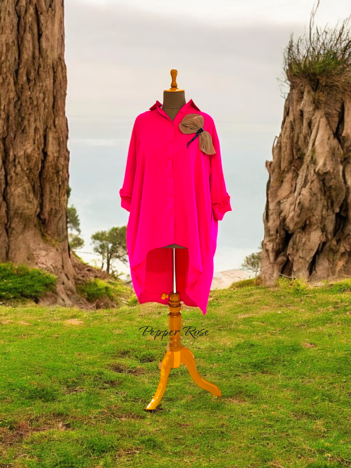 Ziya satin oversized shirt cum dress - Pink