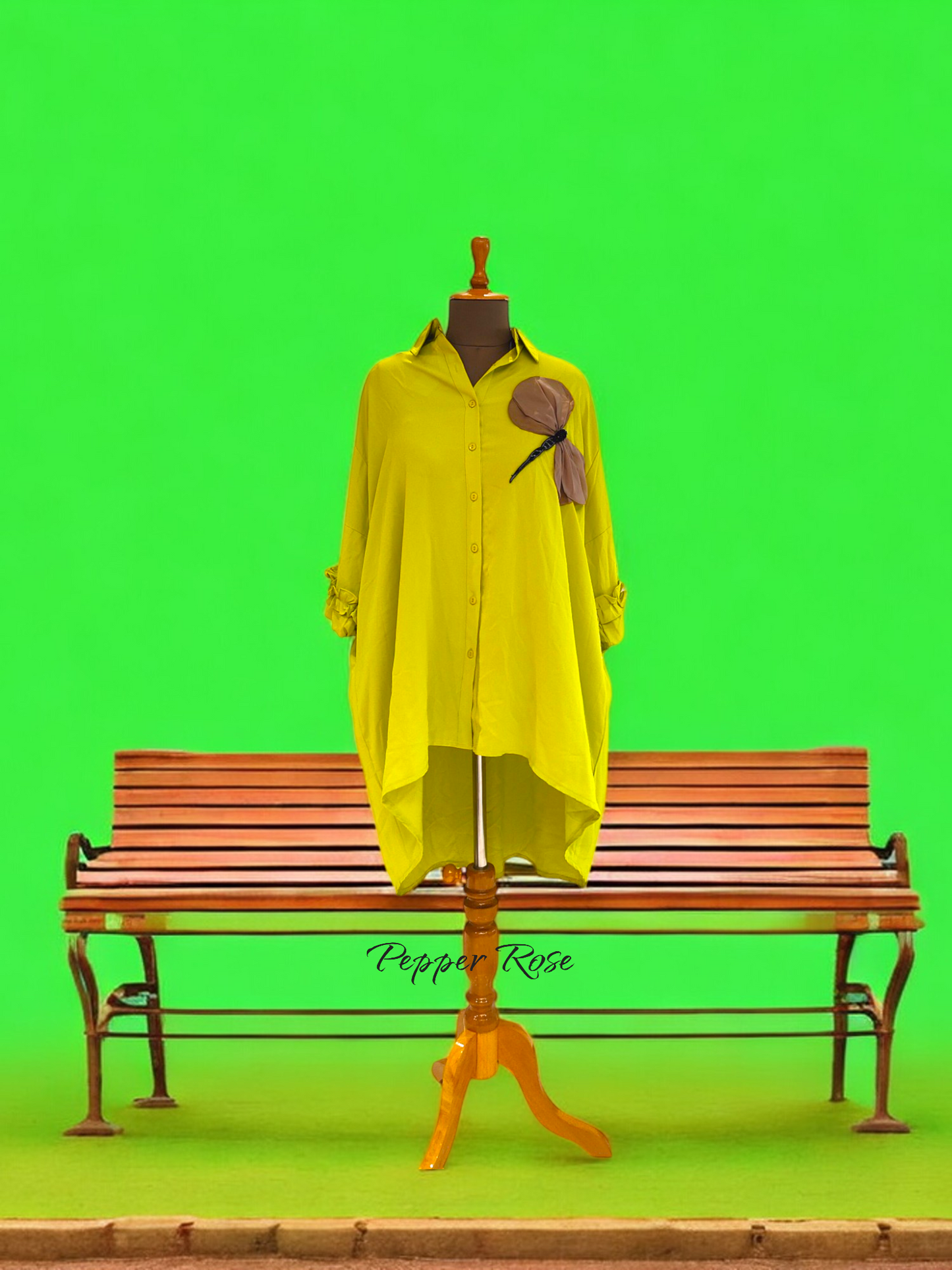 Ziya satin oversized shirt cum dress - Fluorescent Green