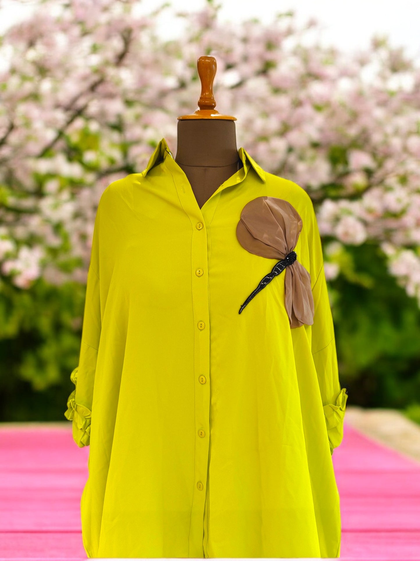 Ziya satin oversized shirt cum dress - Fluorescent Green